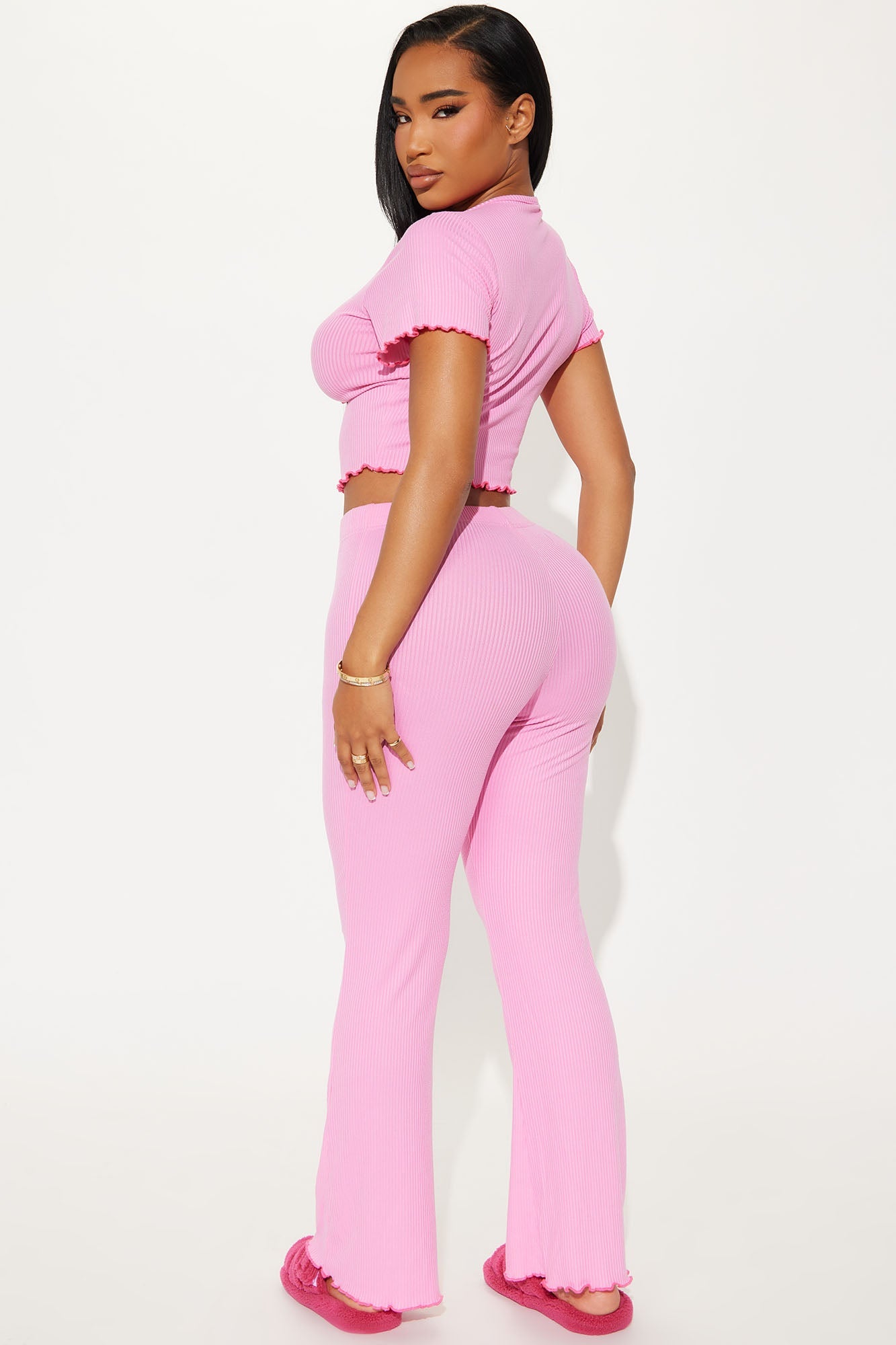 Cute As Ever Ribbed PJ Pant Set - Pink