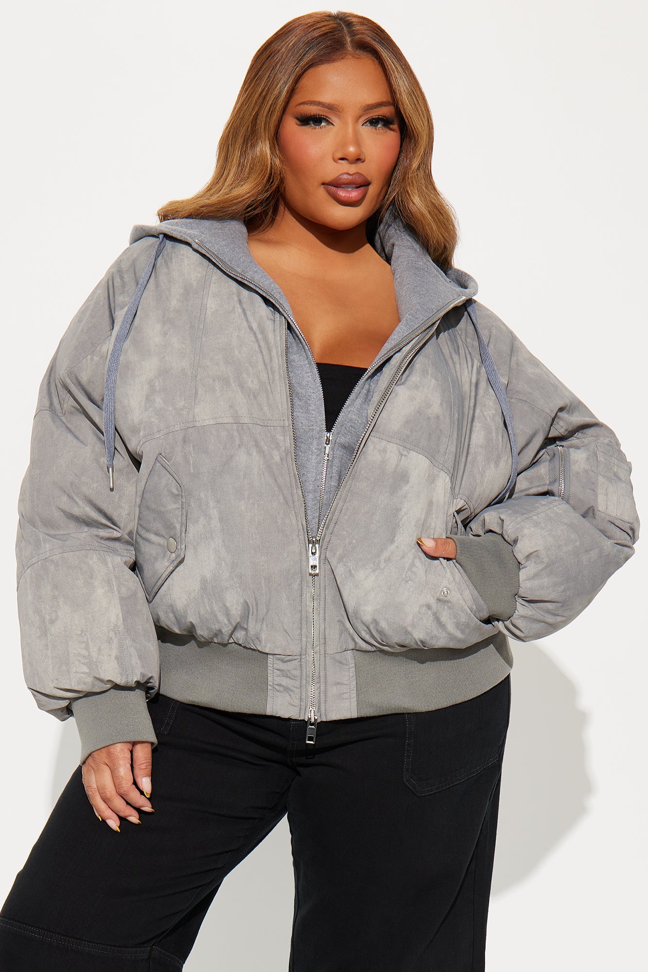 No Big Deal Washed Puffer Jacket - Grey