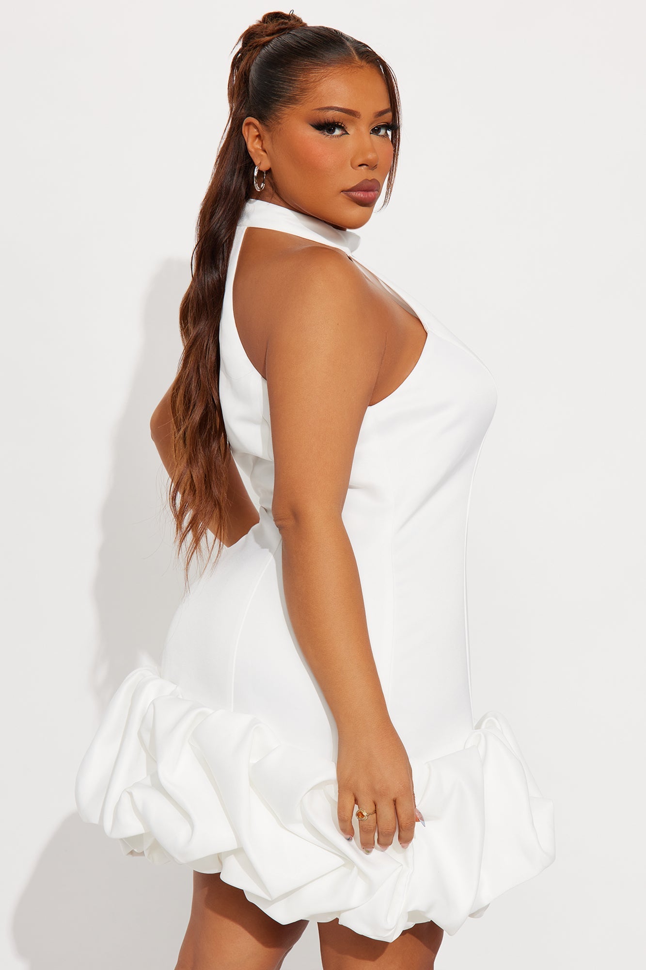 Sienna Satin High Neck Mini Dress - White