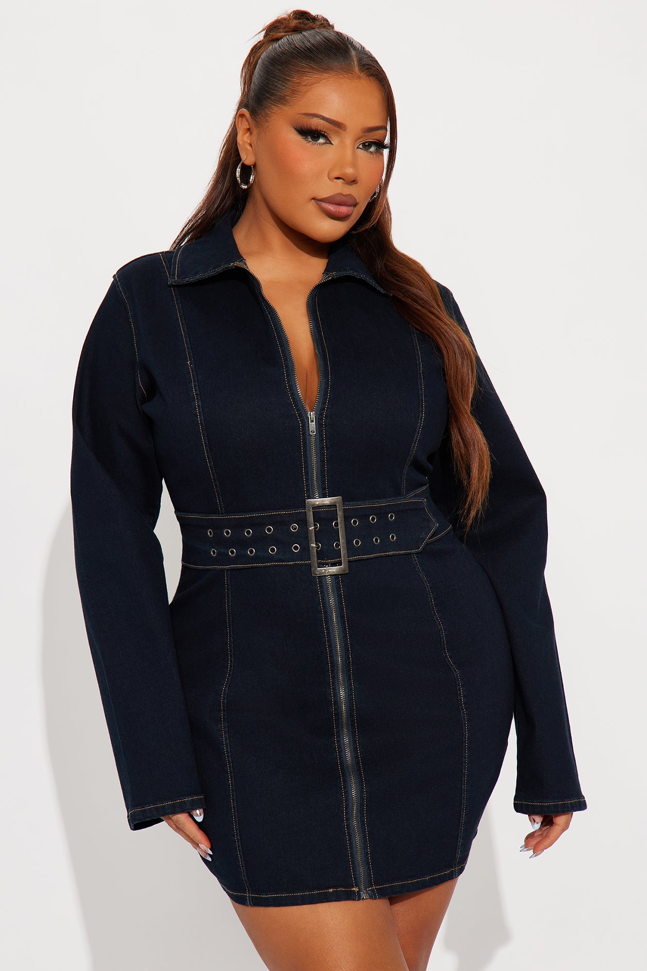 Trinity Long Sleeve Denim Mini Dress - Dark Wash
