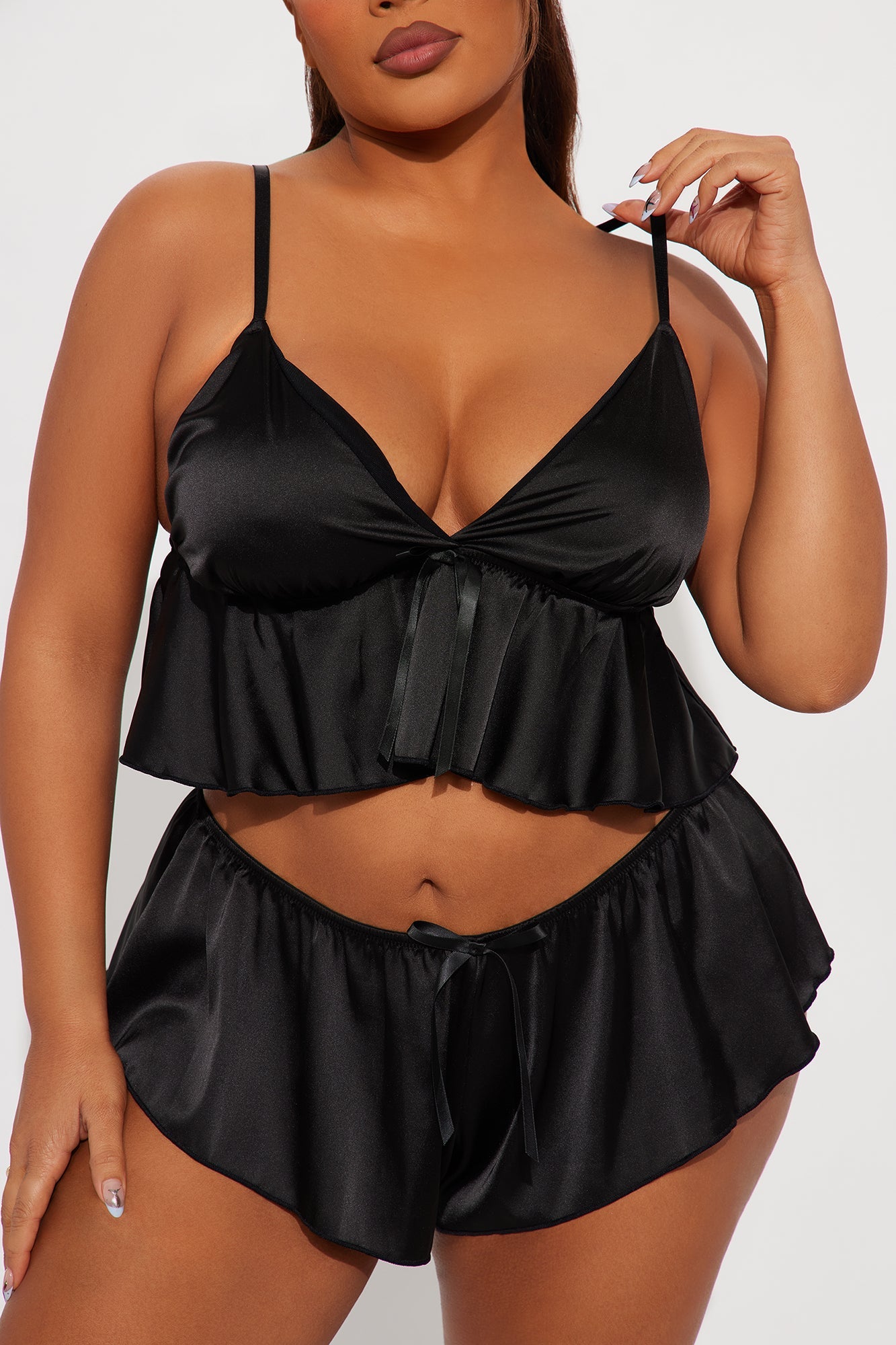 Lovely Romance Satin Cami Short 2 Piece Set - Black