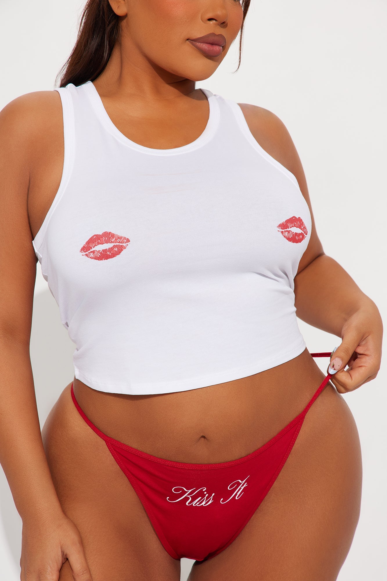 Sweetest Kiss Cotton Tank And Panty 2 Piece Set - Red
