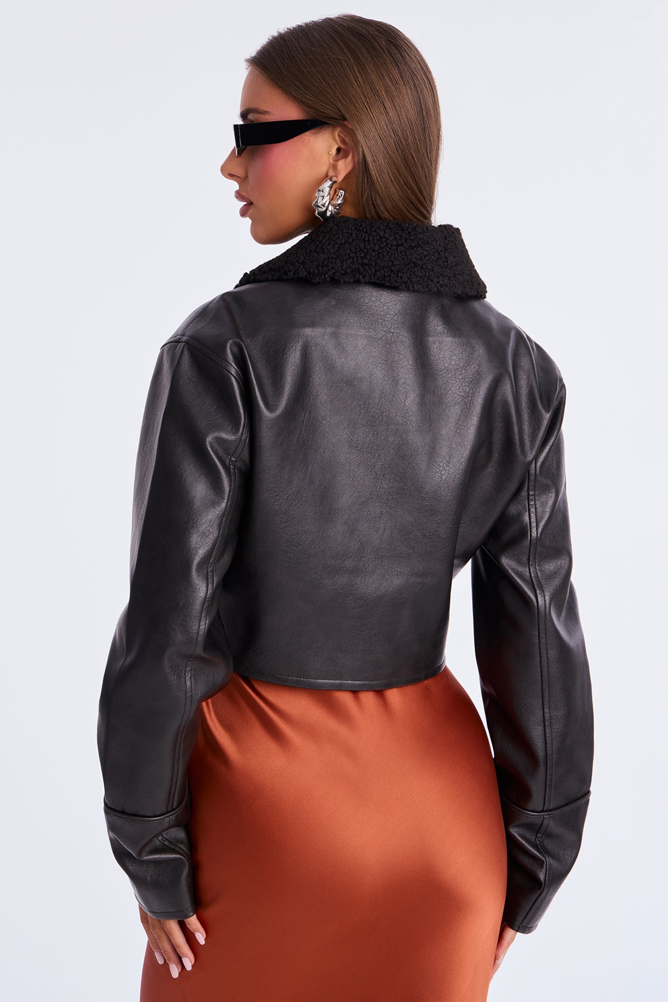 Fly High Faux Leather Cropped Jacket - Black