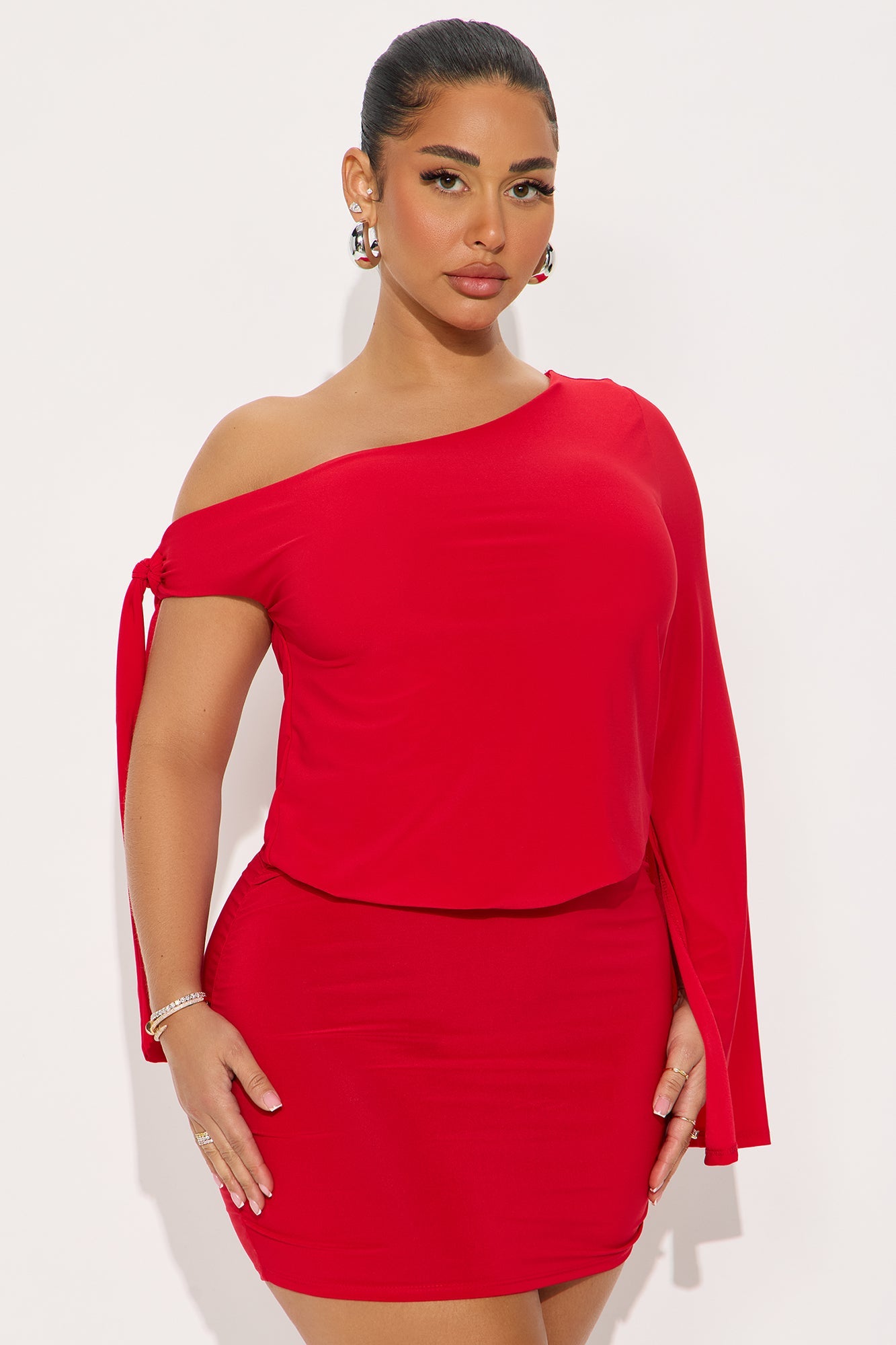 Kendall One Shoulder Mini Dress - Red