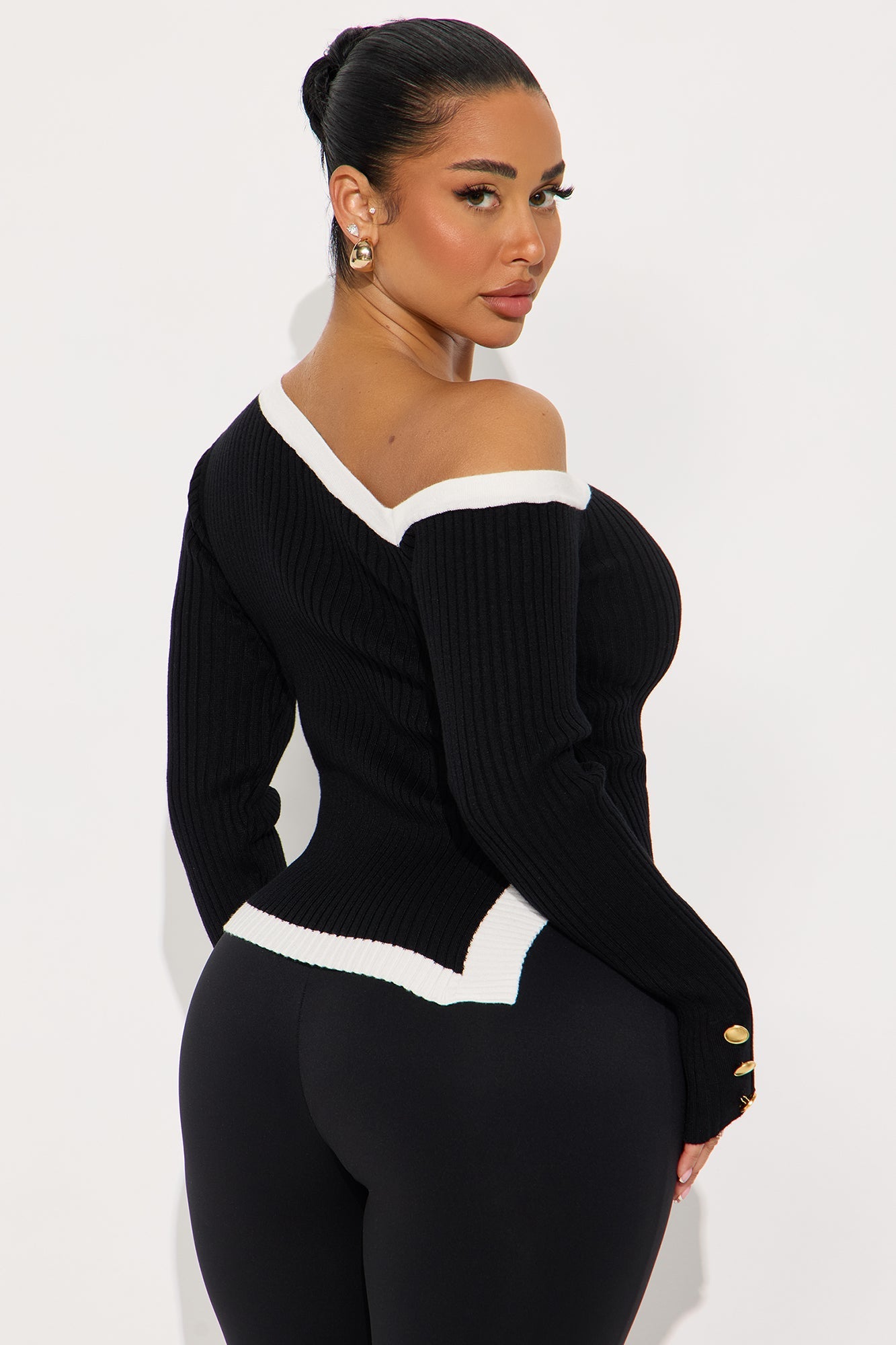 Katelyn Contrast Sweater Top - Black/White