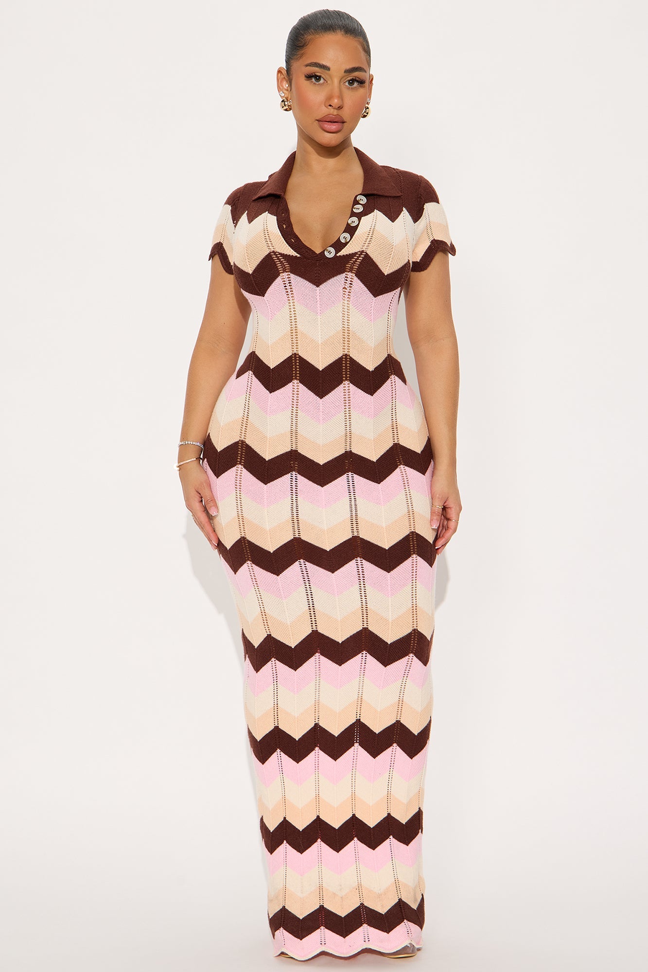 Always Happy Knit Maxi Dress - Brown/combo