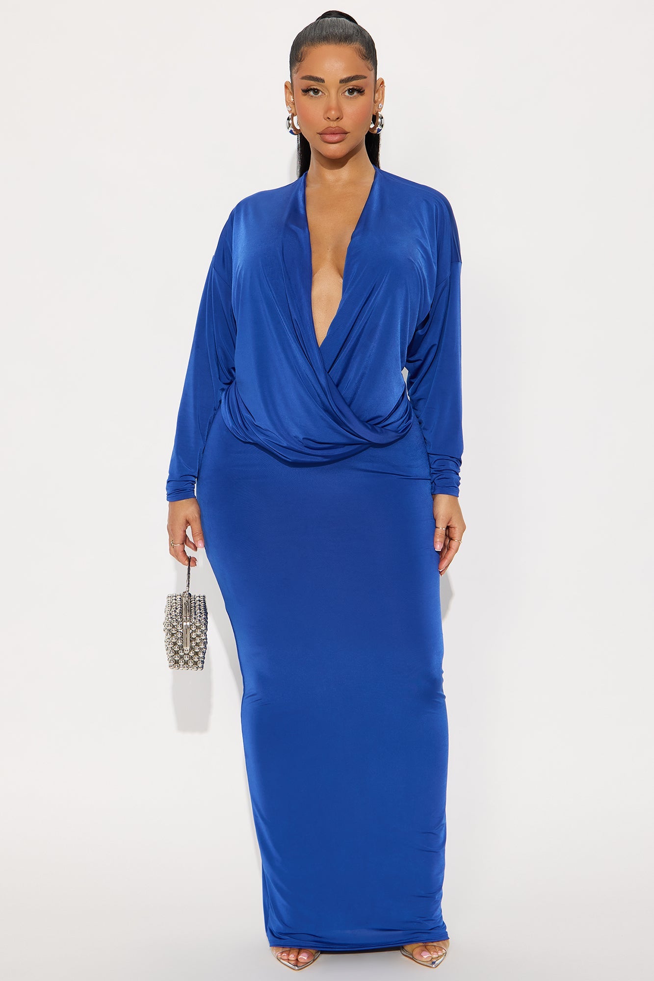 Best At It Long Sleeve Maxi Dress - Blue
