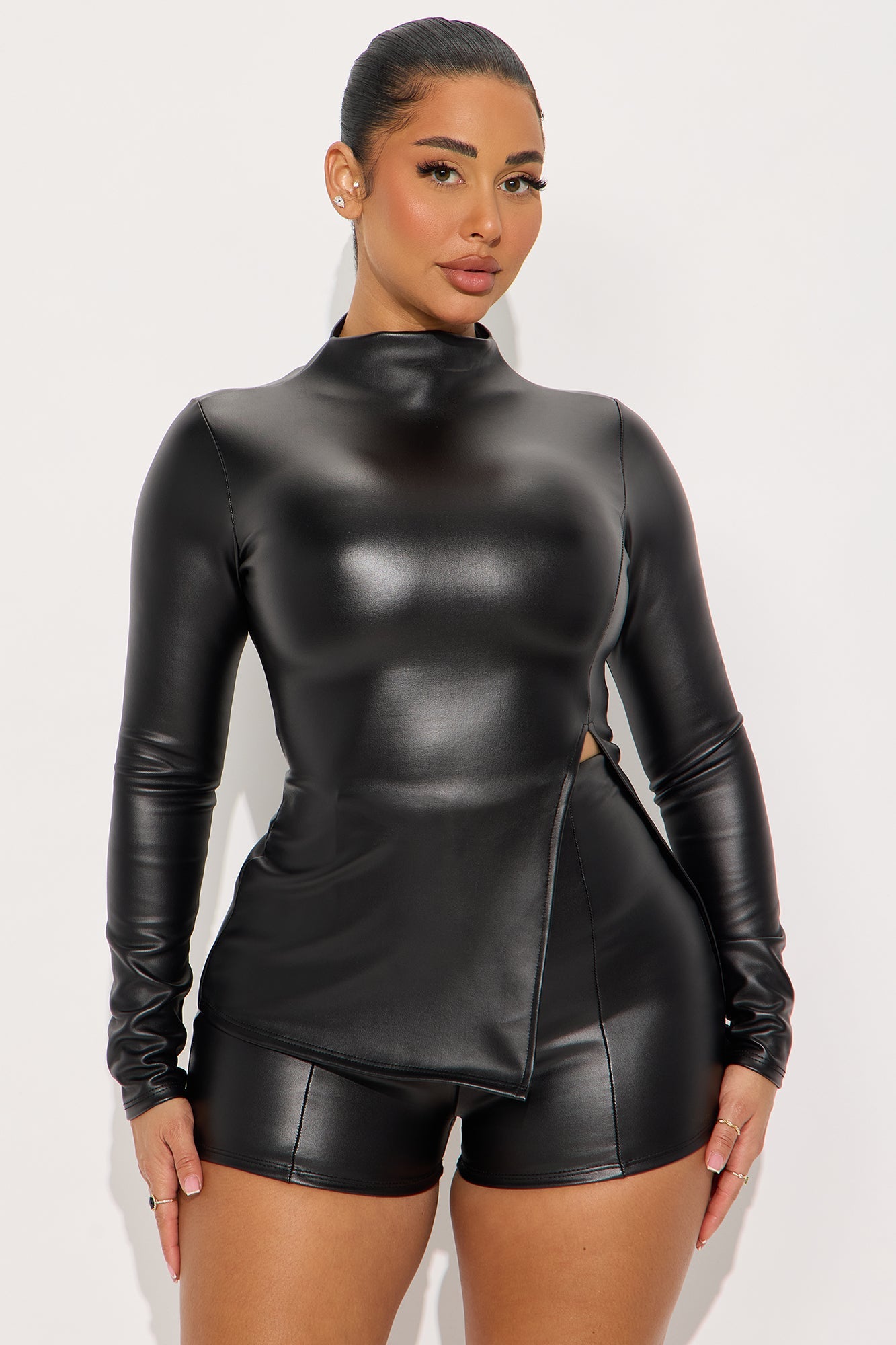 Vanna Faux Leather Short Set - Black