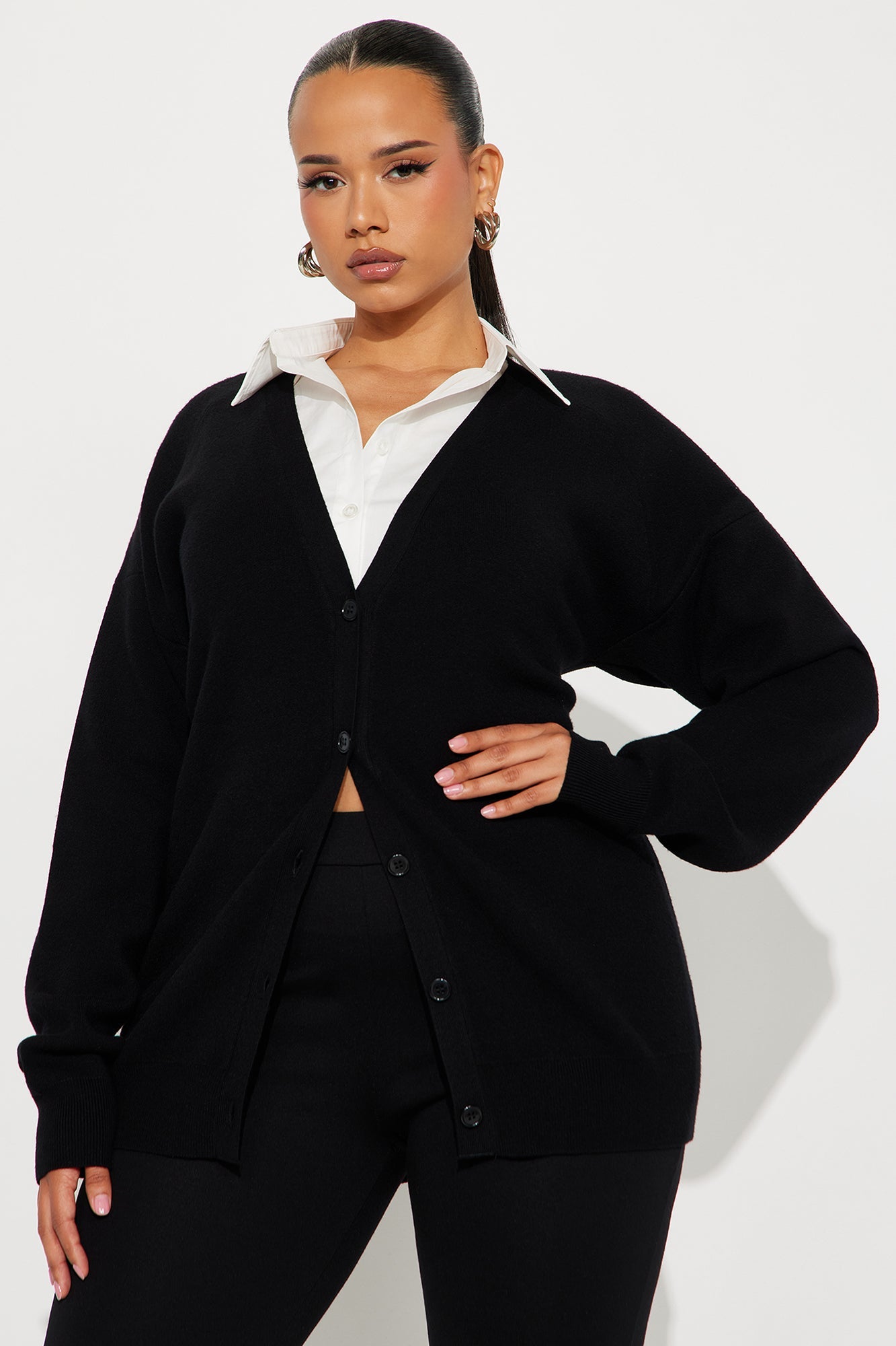 Work It Out 2 Piece Sweater Set - Black/White