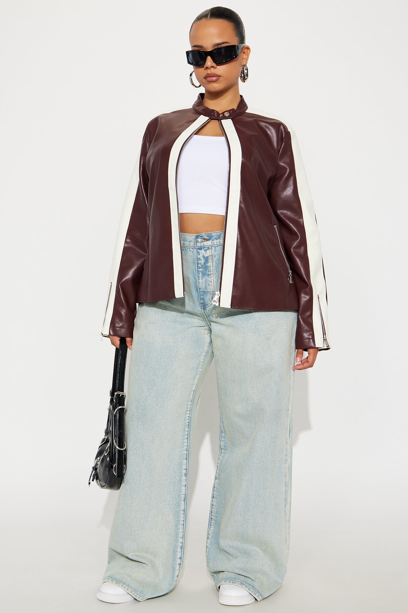 Destiny Faux Leather Moto Jacket - Burgundy/combo