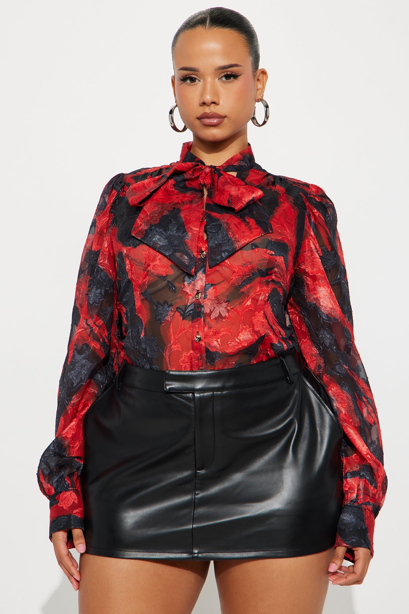 Like A Rose Chiffon Floral Shirt - Red/combo