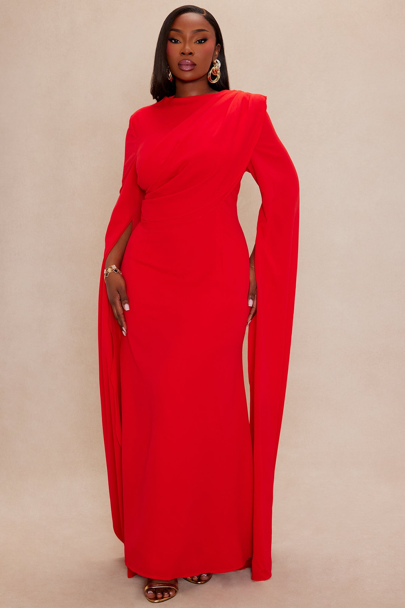 Vienne Draped Chiffon Maxi Dress - Red