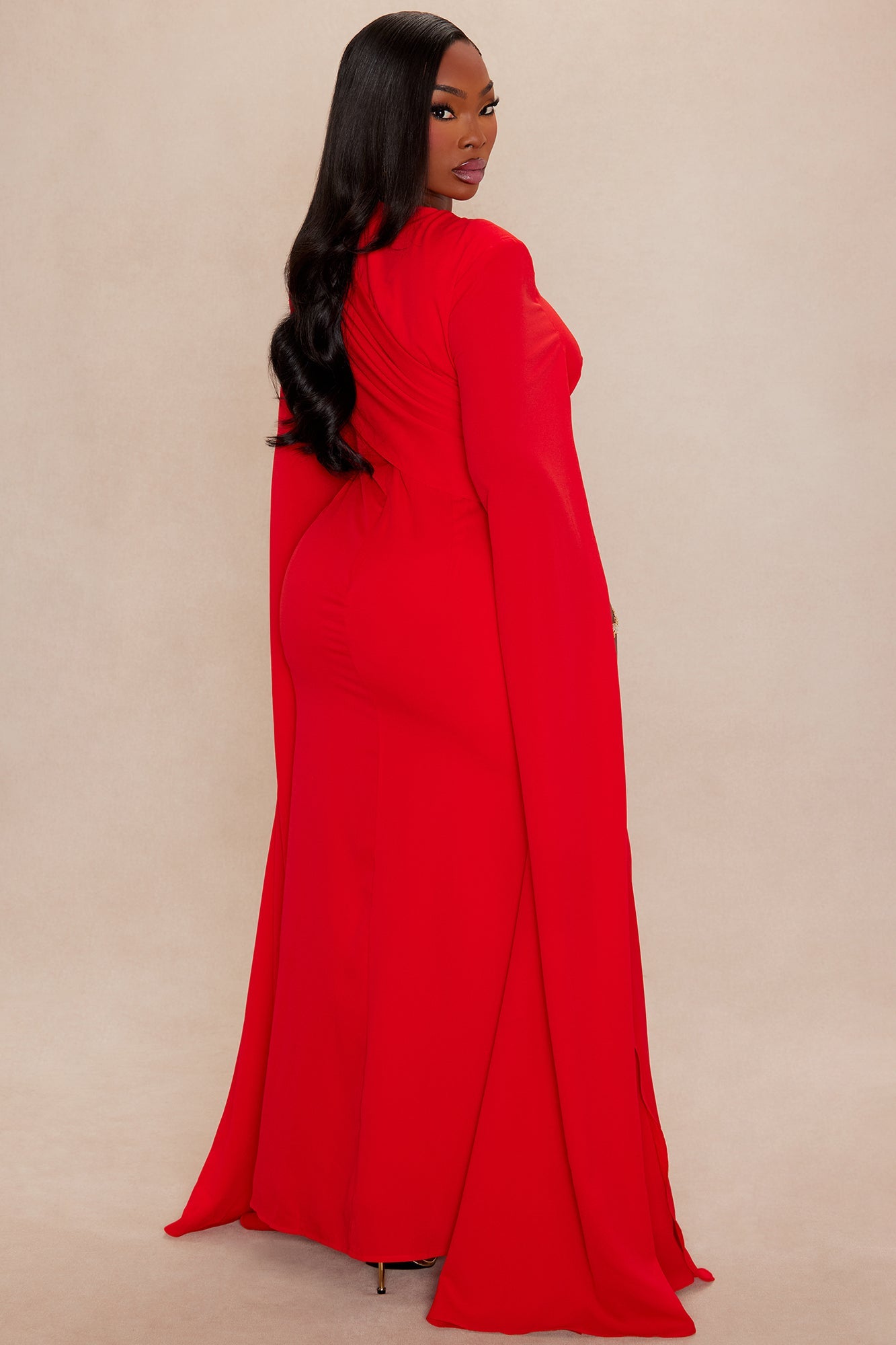 Vienne Draped Chiffon Maxi Dress - Red
