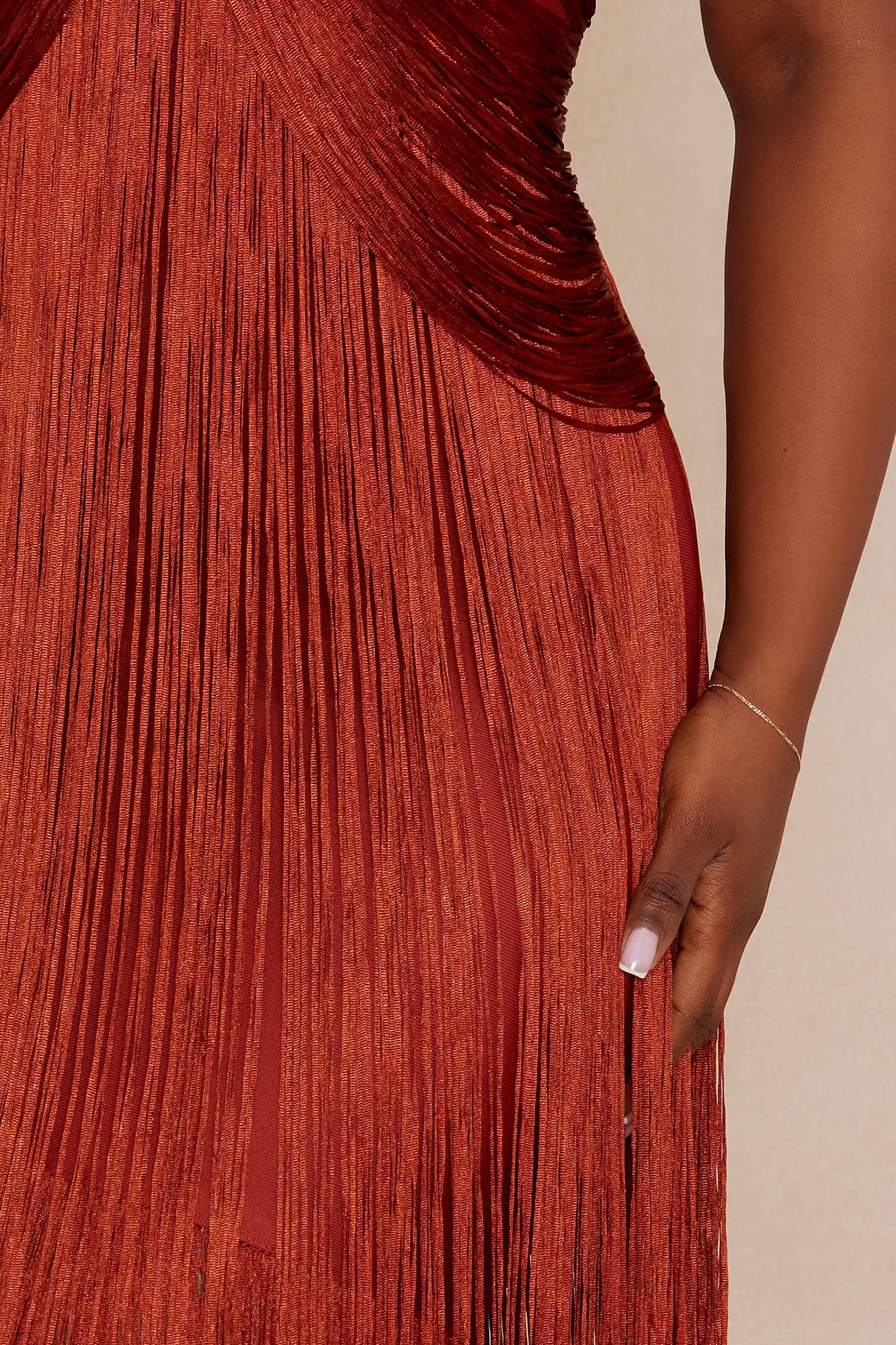 Nolana Fringe Maxi Gown - Rust
