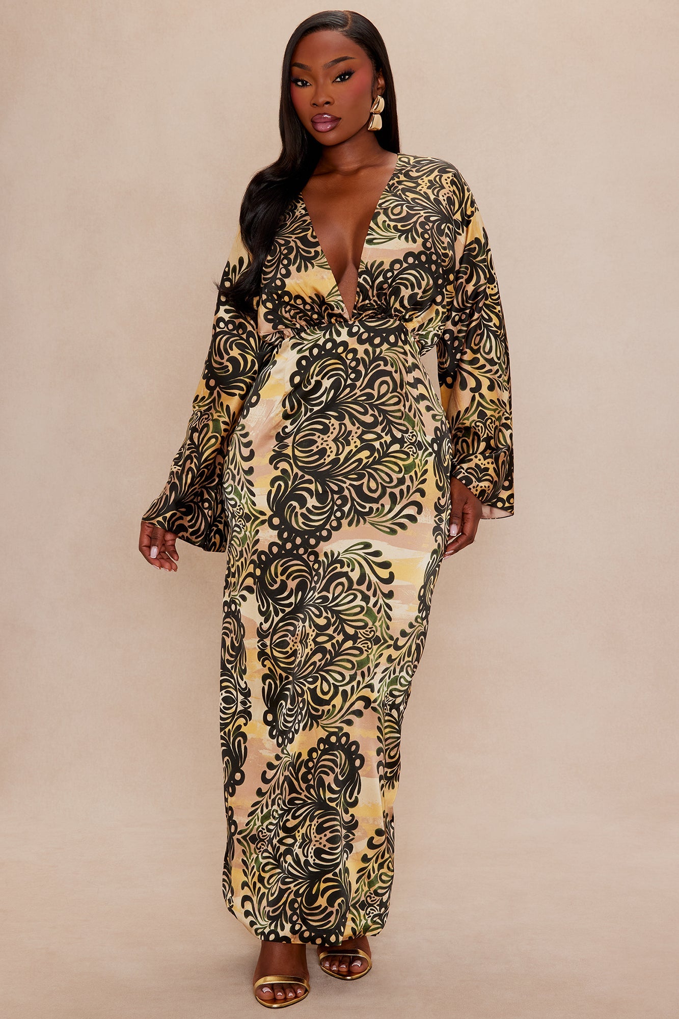 Mari Satin Maxi Dress - Gold/combo