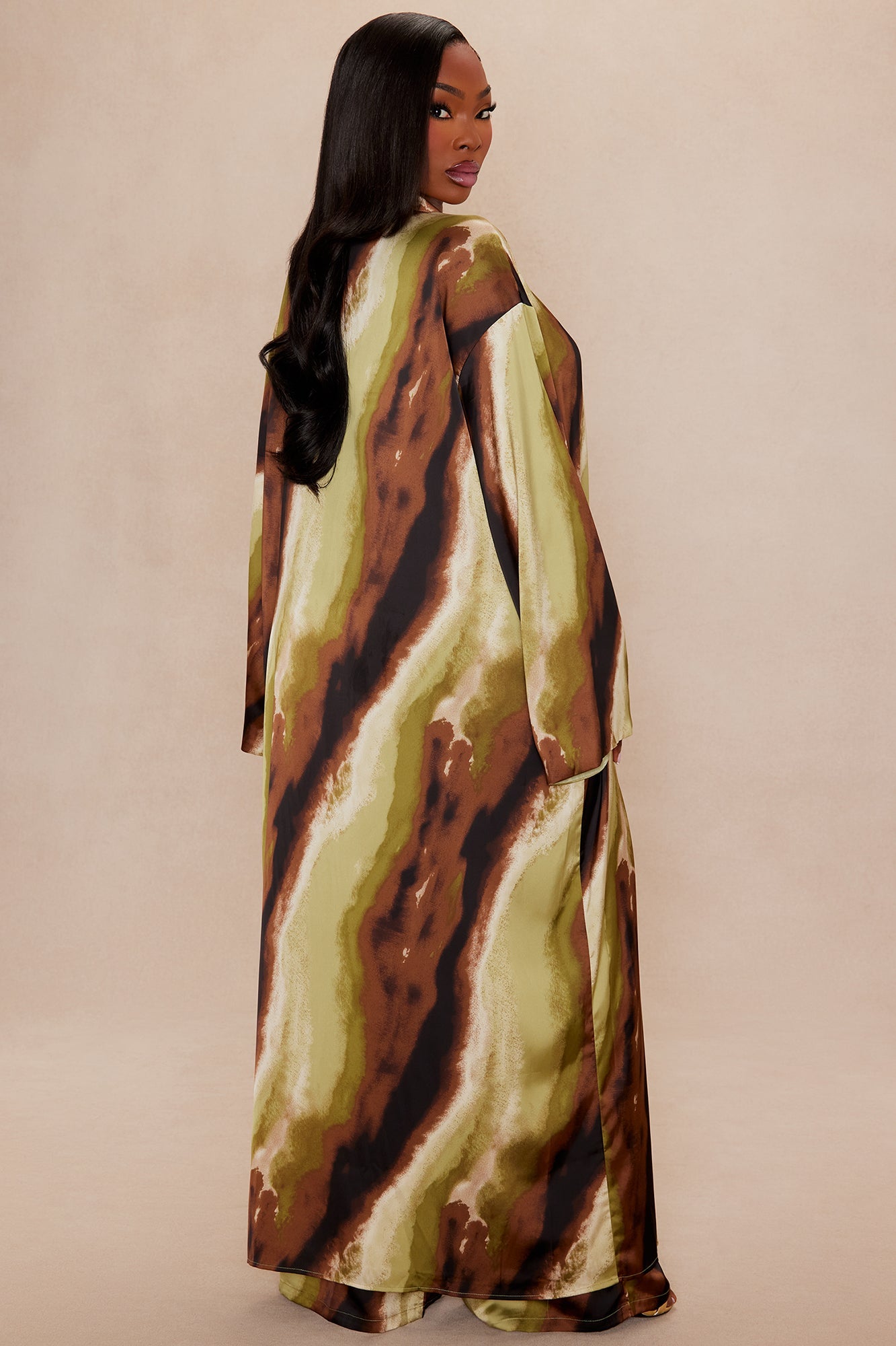 Rae Satin Kimono Set - Green/combo