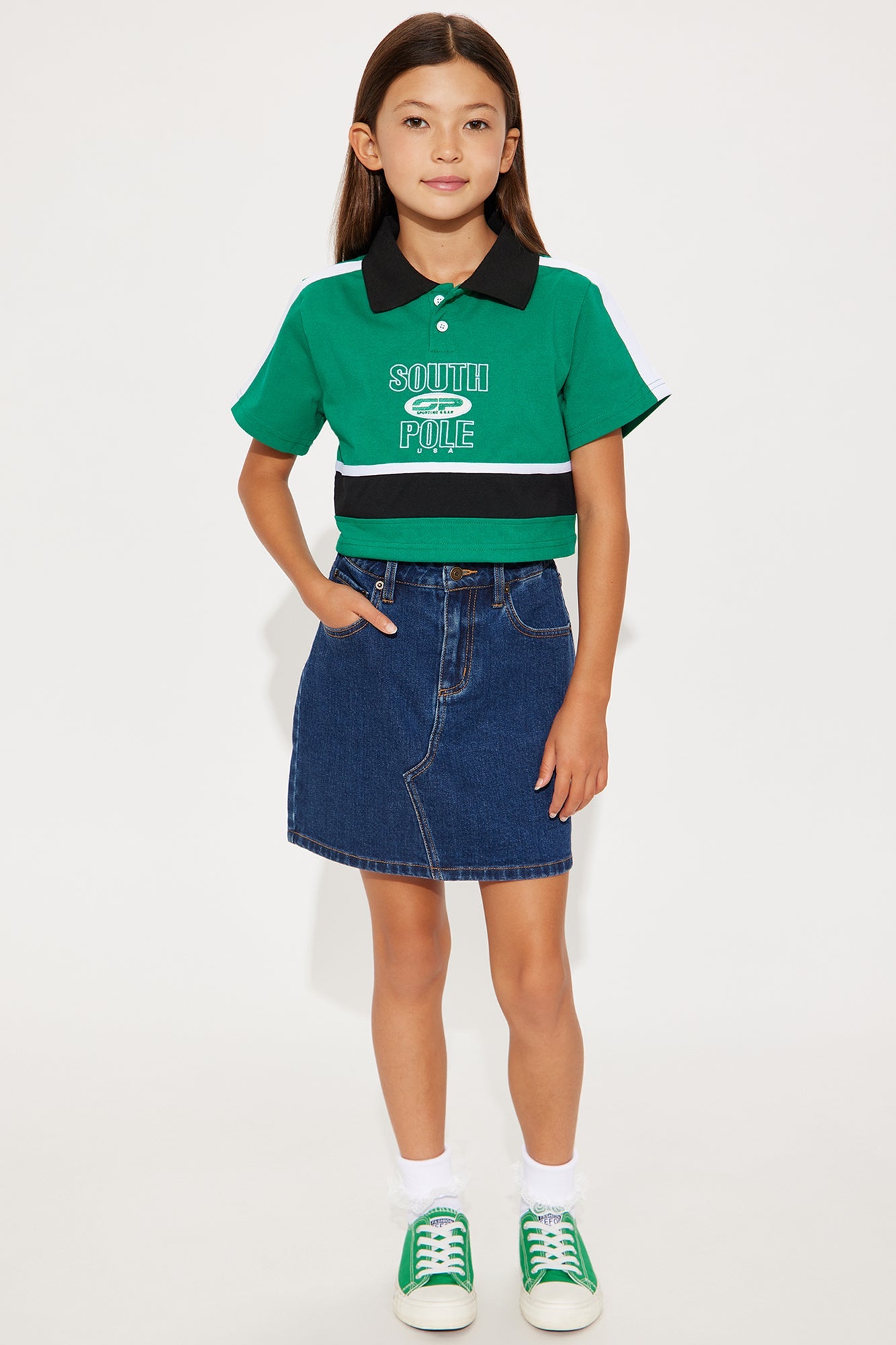 Mini Southpole Legacy Polo Cropped Top - Green