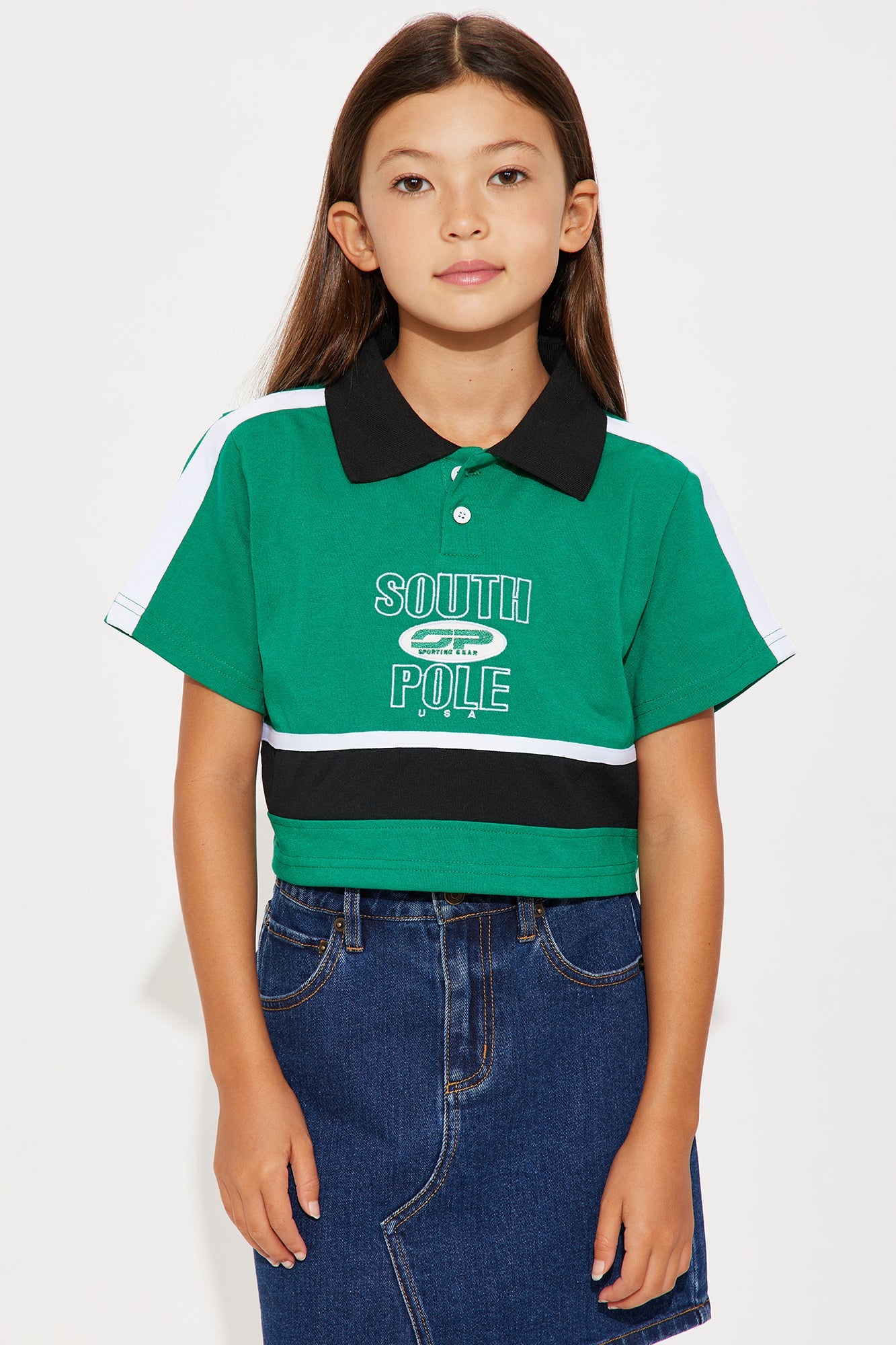 Mini Southpole Legacy Polo Cropped Top - Green