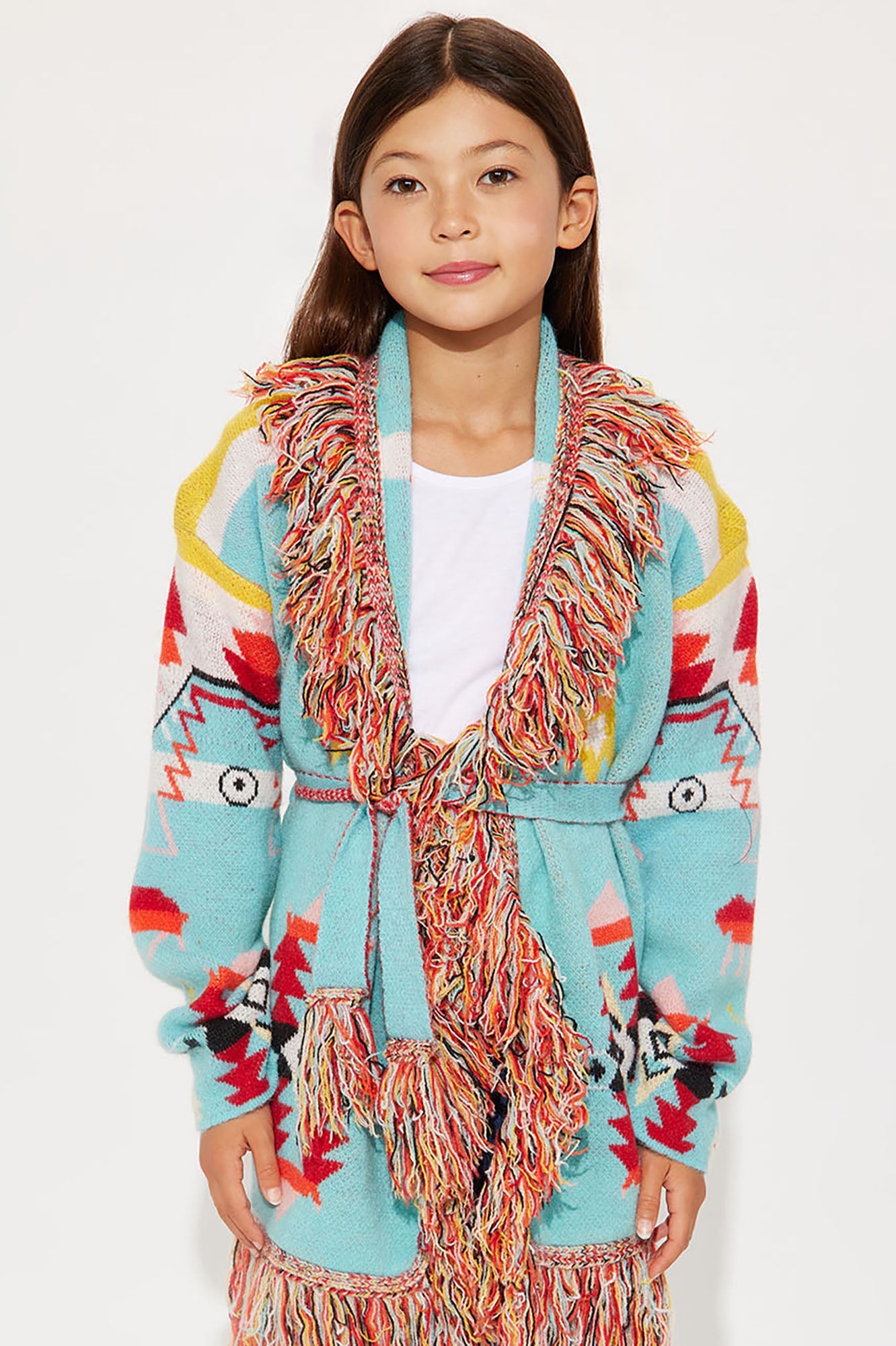 Mini Western Day Fringe Cardigan - Blue/combo
