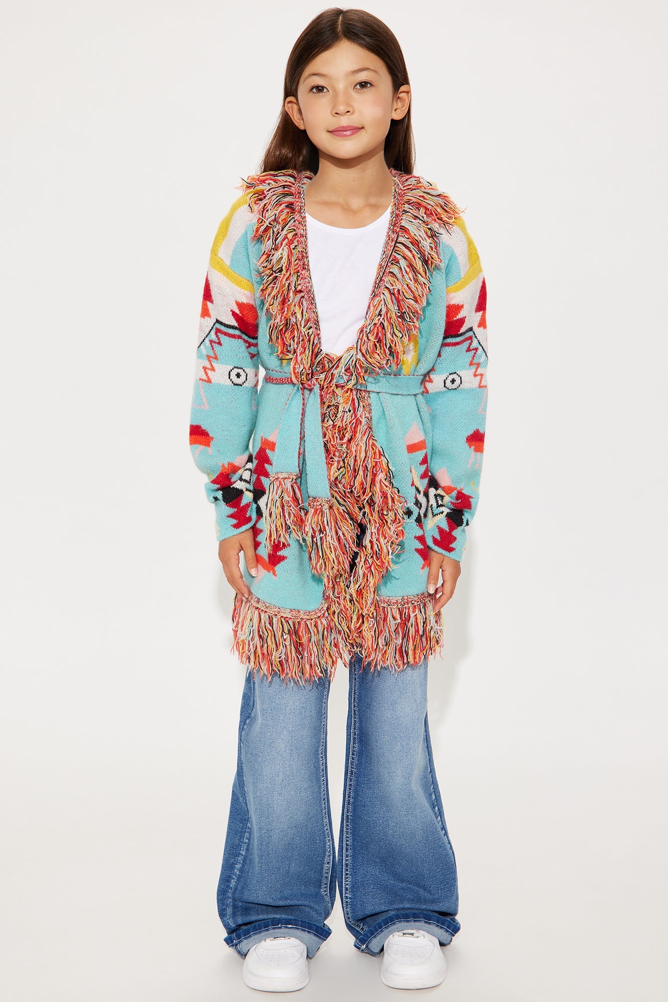 Mini Western Day Fringe Cardigan - Blue/combo
