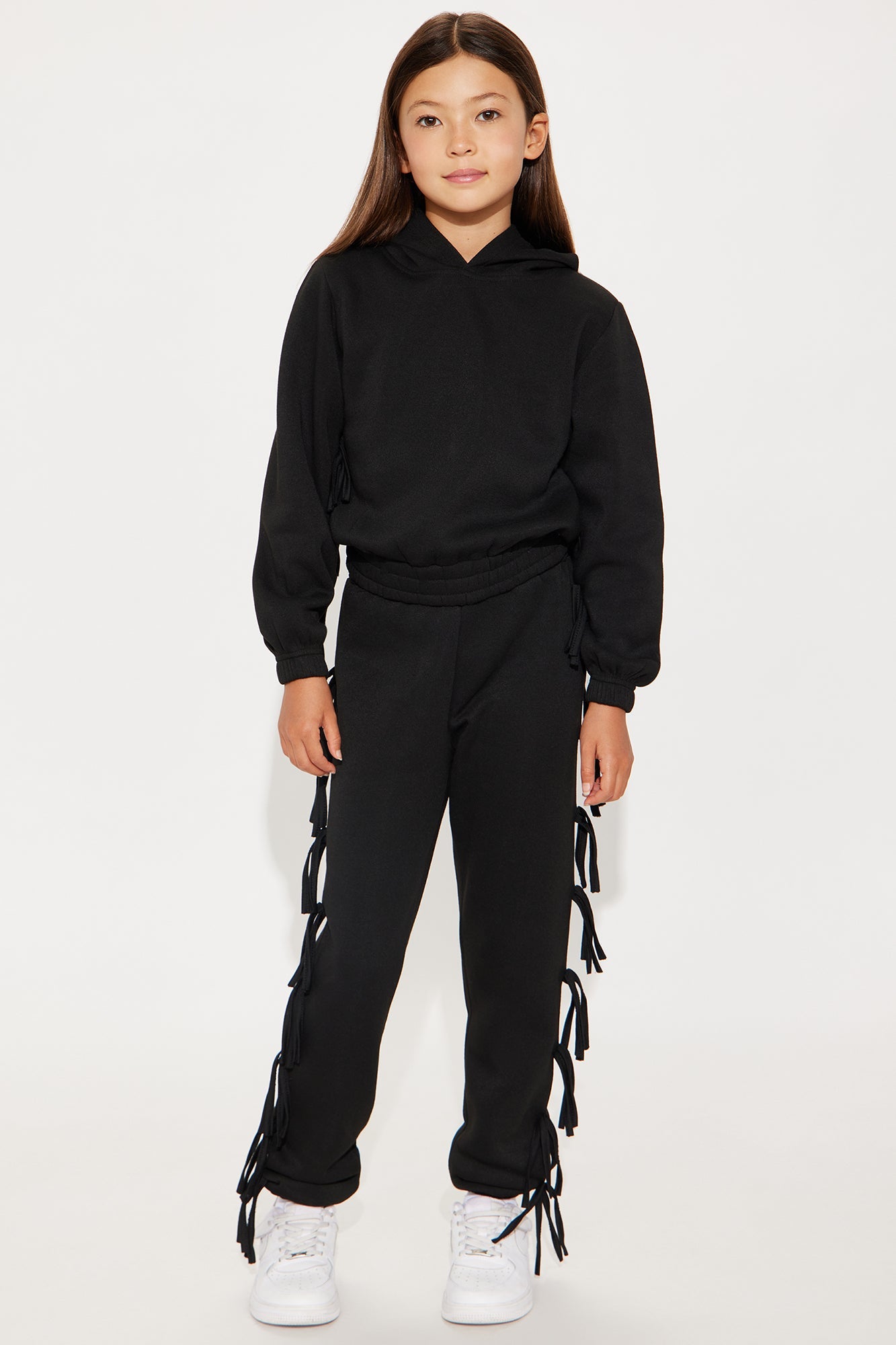 Mini Sammy Fringe Hoodie And Pant Set - Black