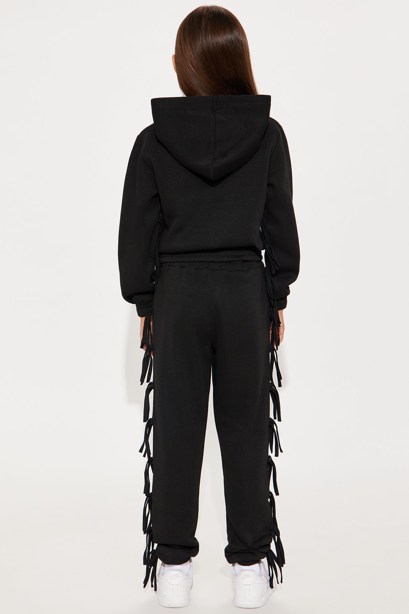 Mini Sammy Fringe Hoodie And Pant Set - Black