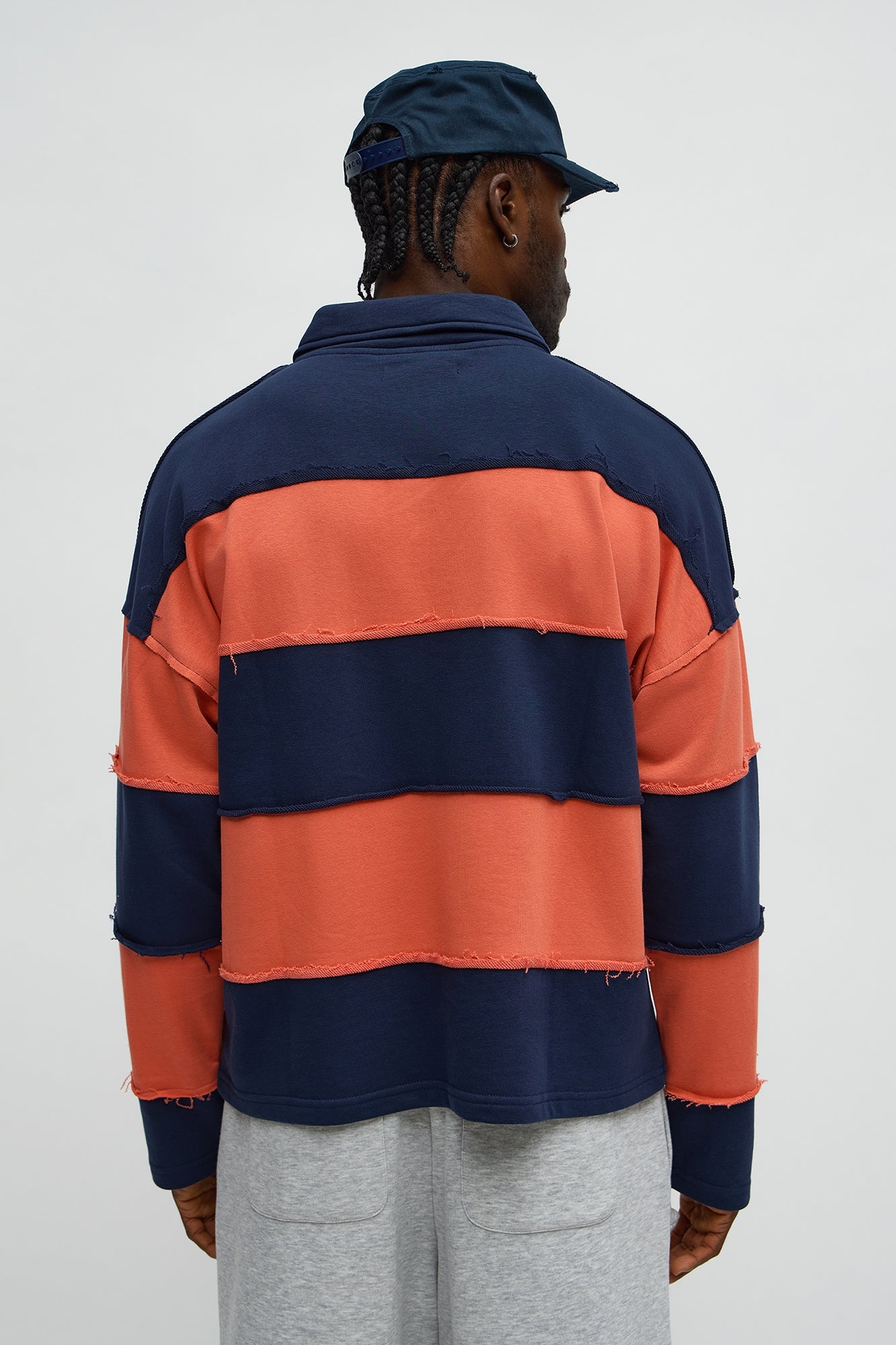 Relaxed Striped Distressed On The Block Long Sleeve Polo - Navy/combo