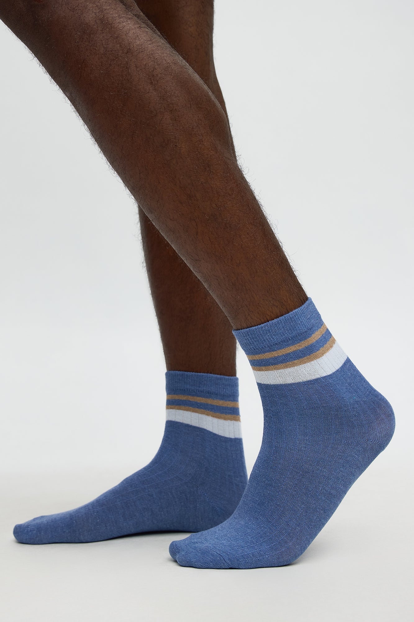 Contrast Stripes Ribbed Crew Sock - Blue/combo