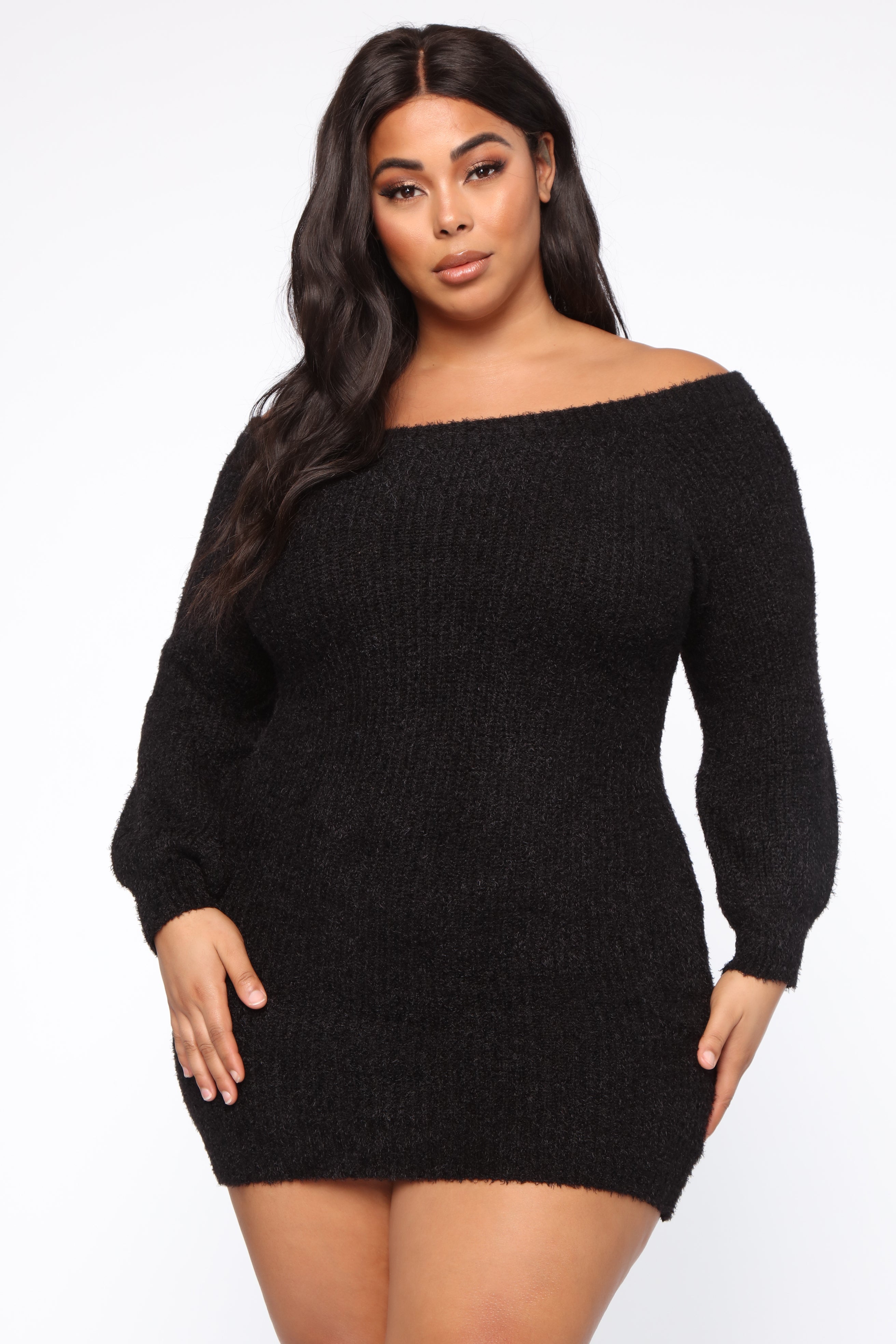 Bella Off Shoulder Sweater Dress - Black
