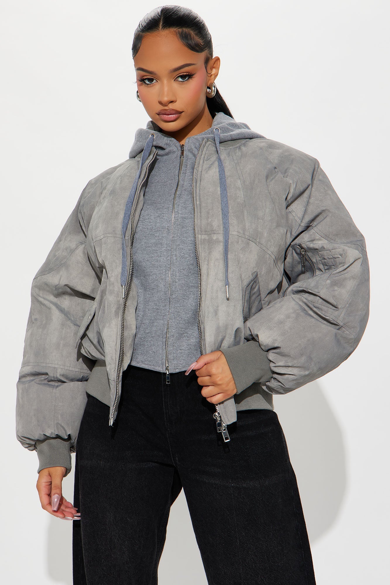 No Big Deal Washed Puffer Jacket - Grey