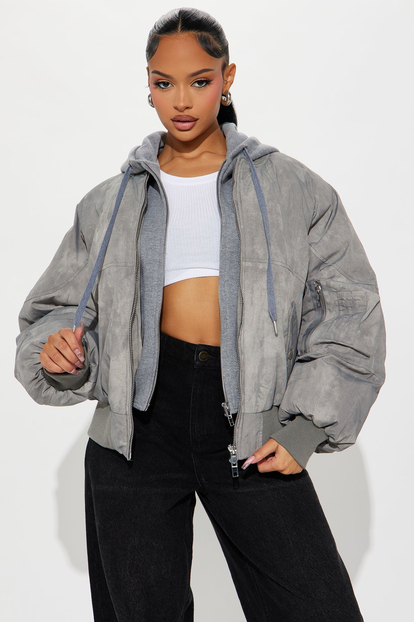 No Big Deal Washed Puffer Jacket - Grey