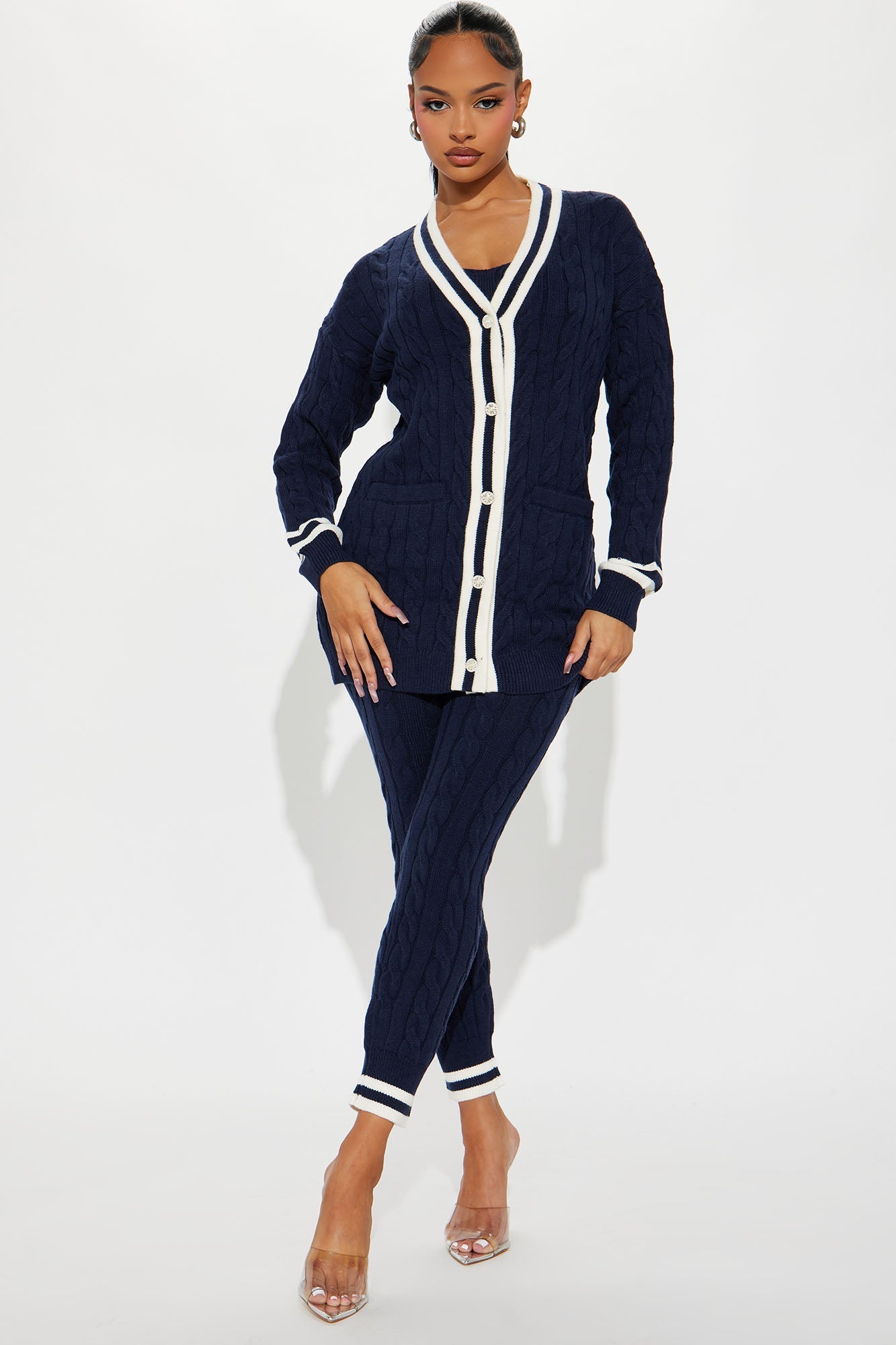 Alessa 3 Piece Sweater Legging Set - Navy