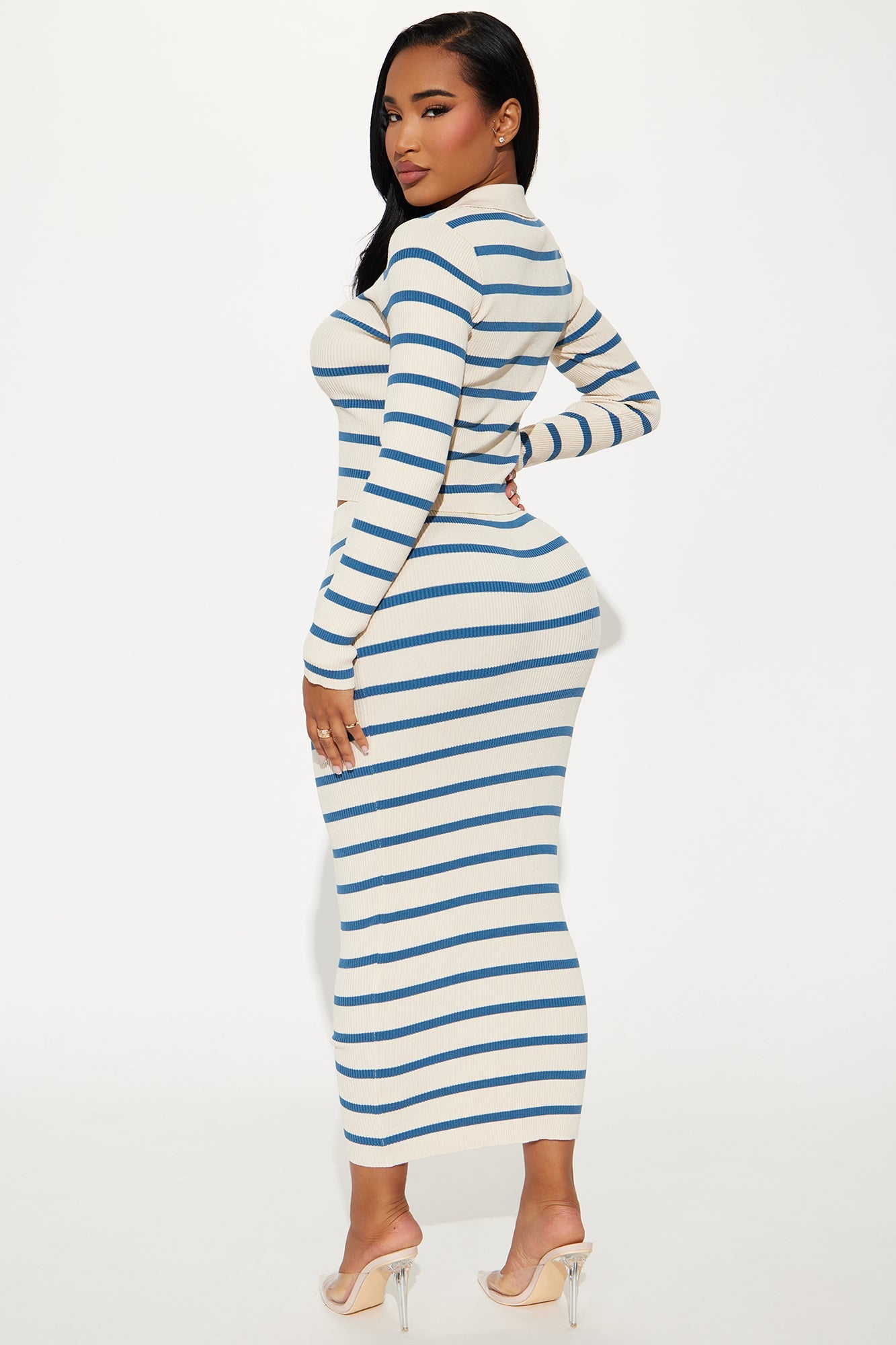 Klarissa Stripped Skirt Set - Blue/combo