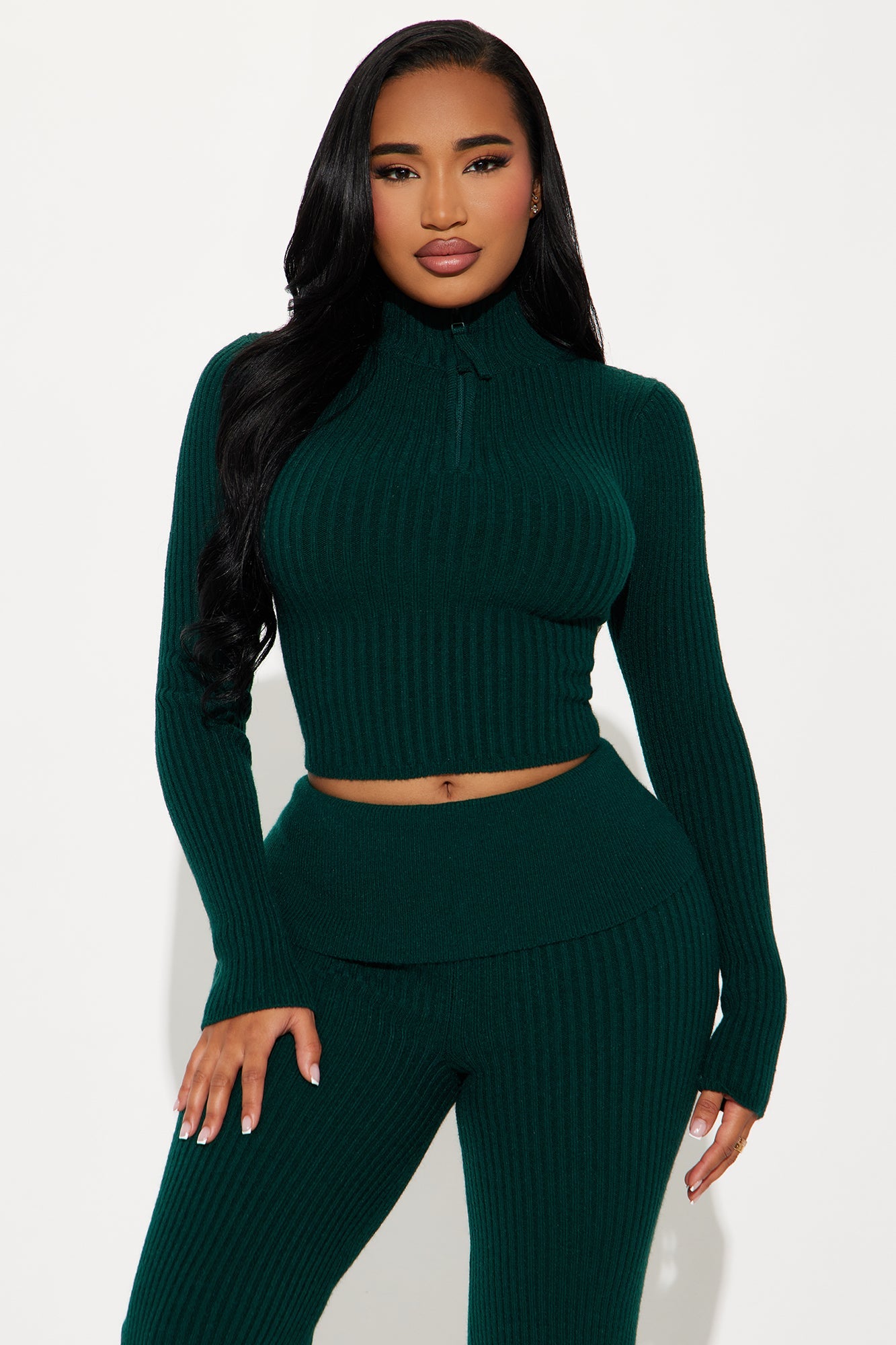 Sheena Sweater Foldover Pant Set - Hunter