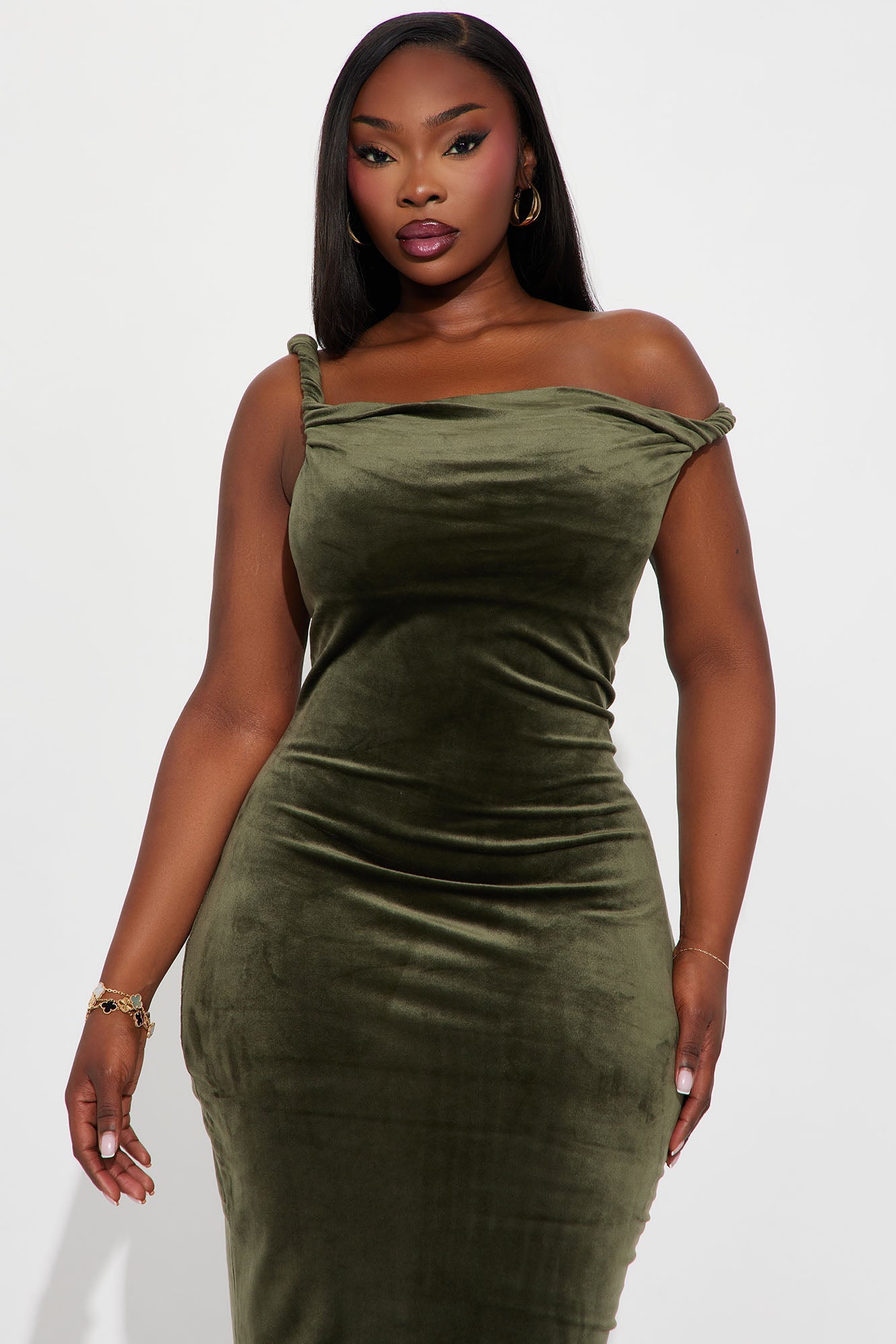 Season Of Slay Velour Midi Dress - Olive
