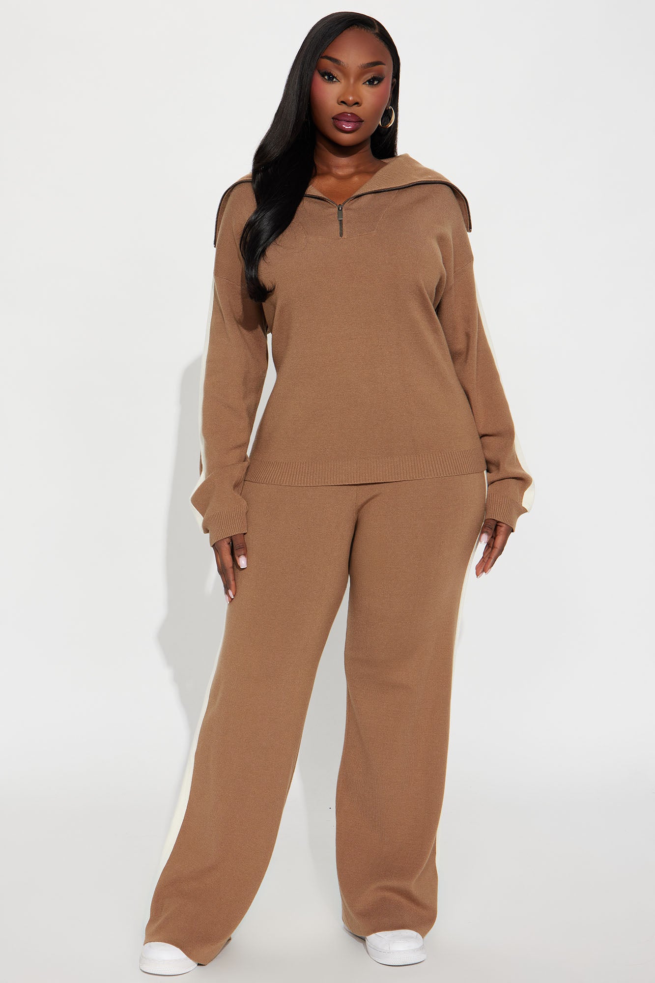 Carmen Quarter Zip Sweater Pant Set - Mocha