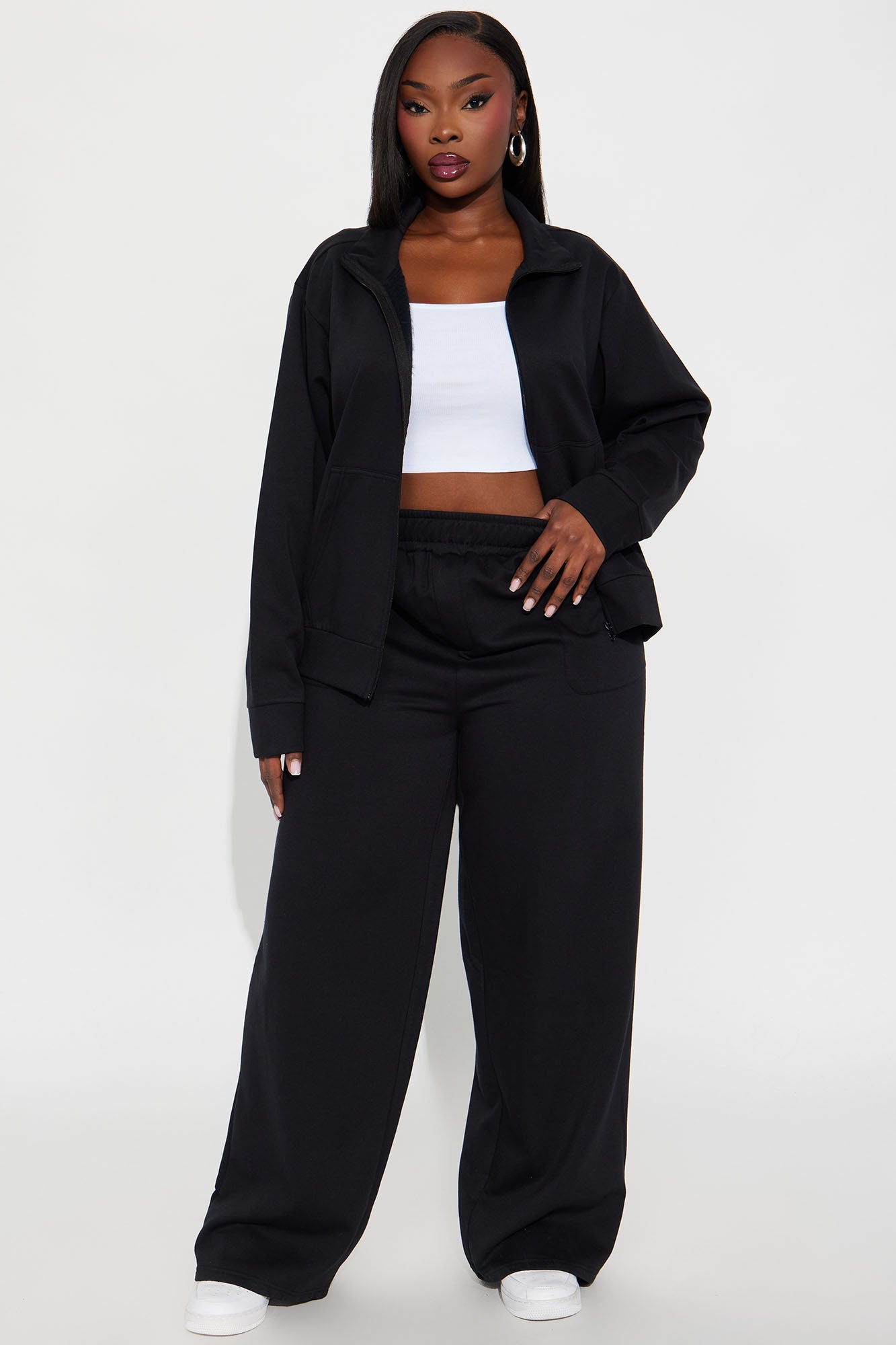 Blake Zip Up Fleece Pant Set - Black