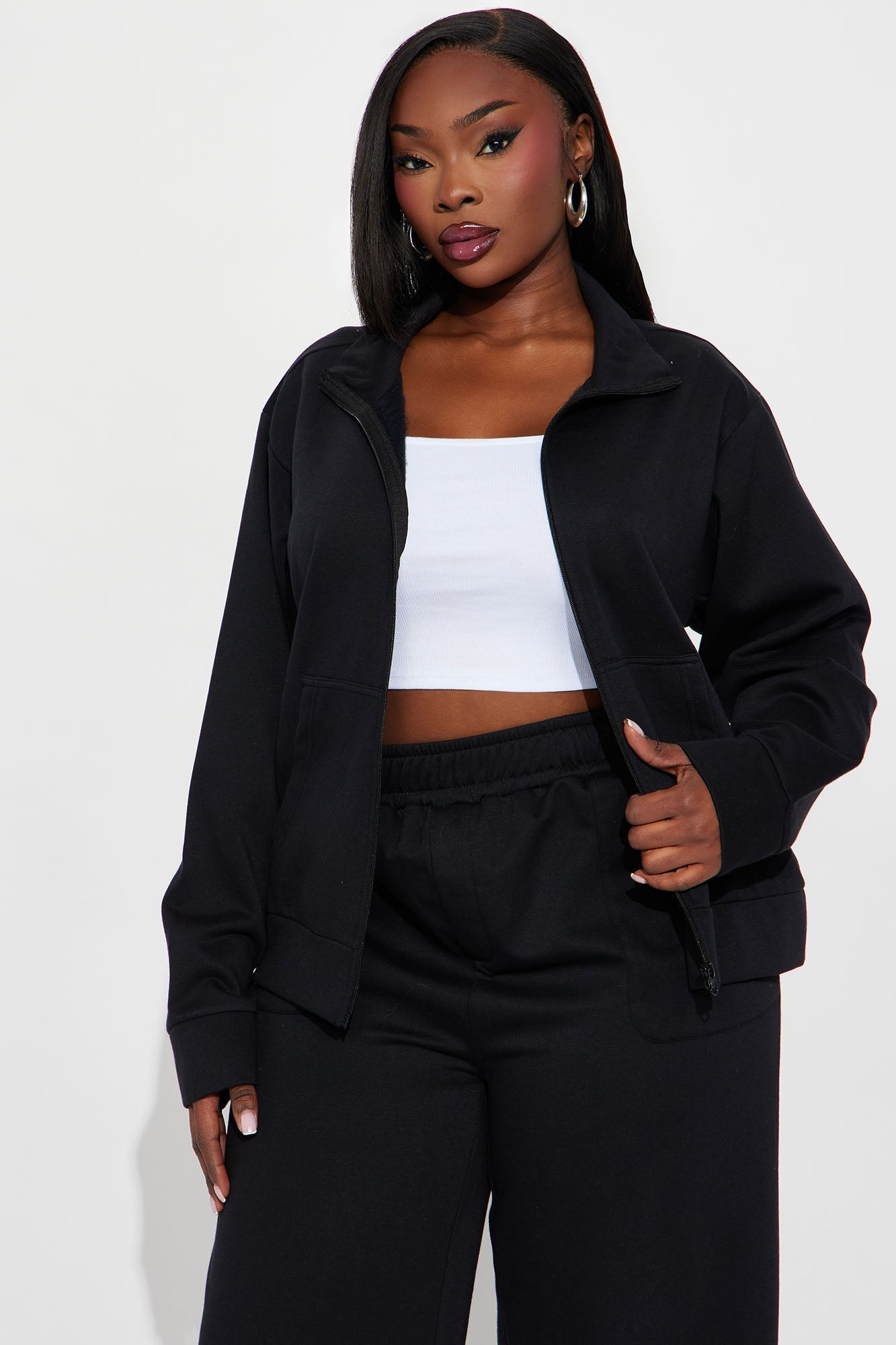 Blake Zip Up Fleece Pant Set - Black
