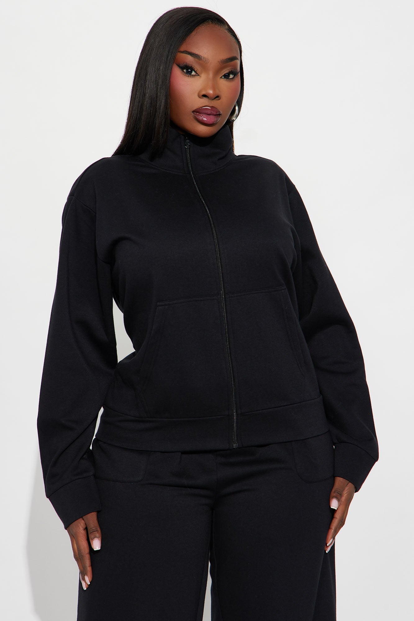 Blake Zip Up Fleece Pant Set - Black