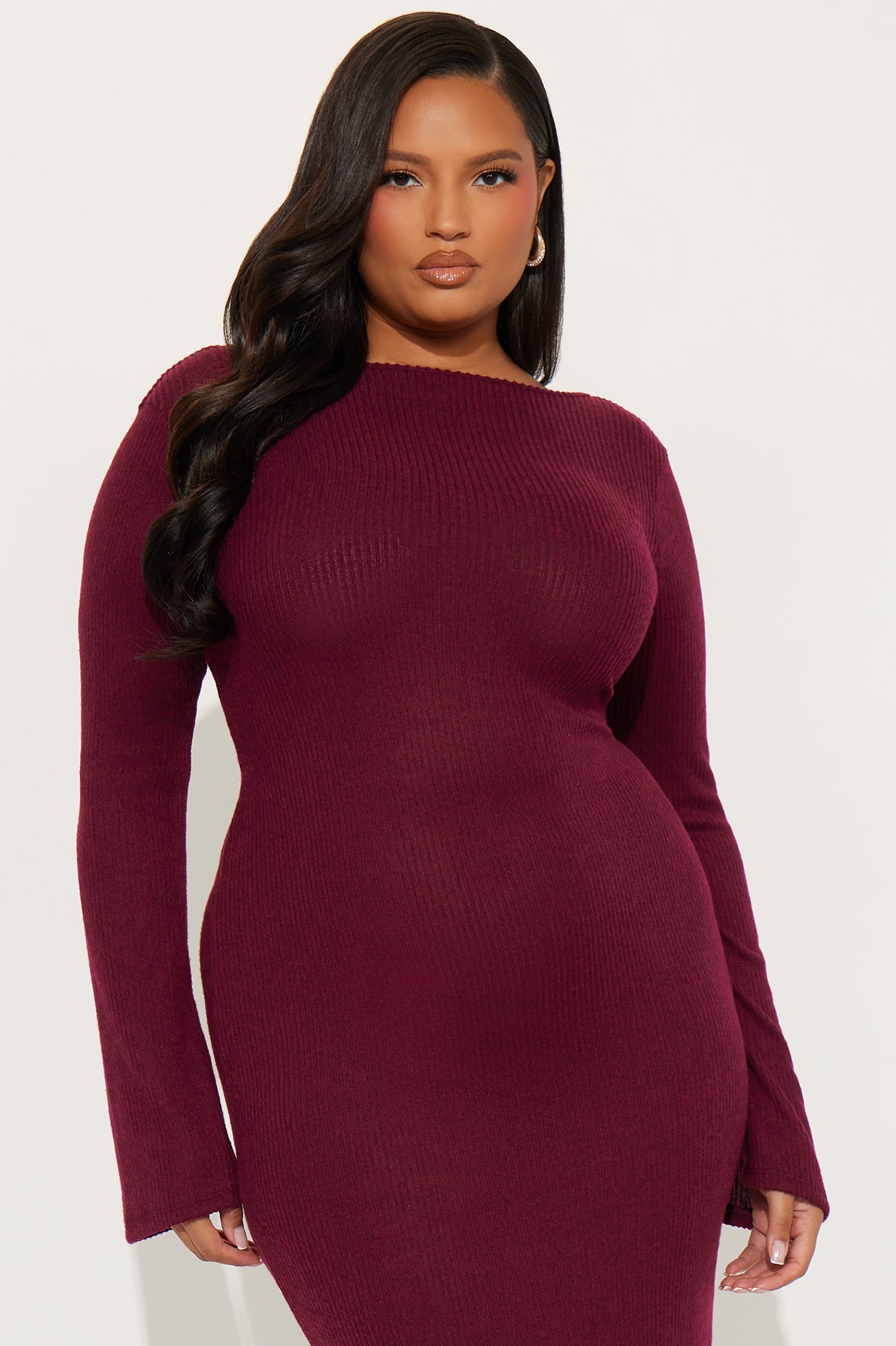 Cuddled Up Long Sleeve Maxi Dress - Burgundy