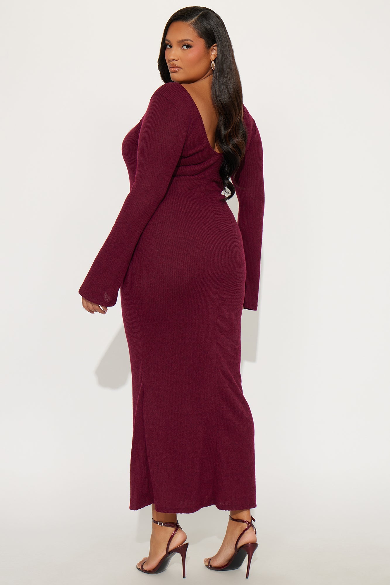 Cuddled Up Long Sleeve Maxi Dress - Burgundy