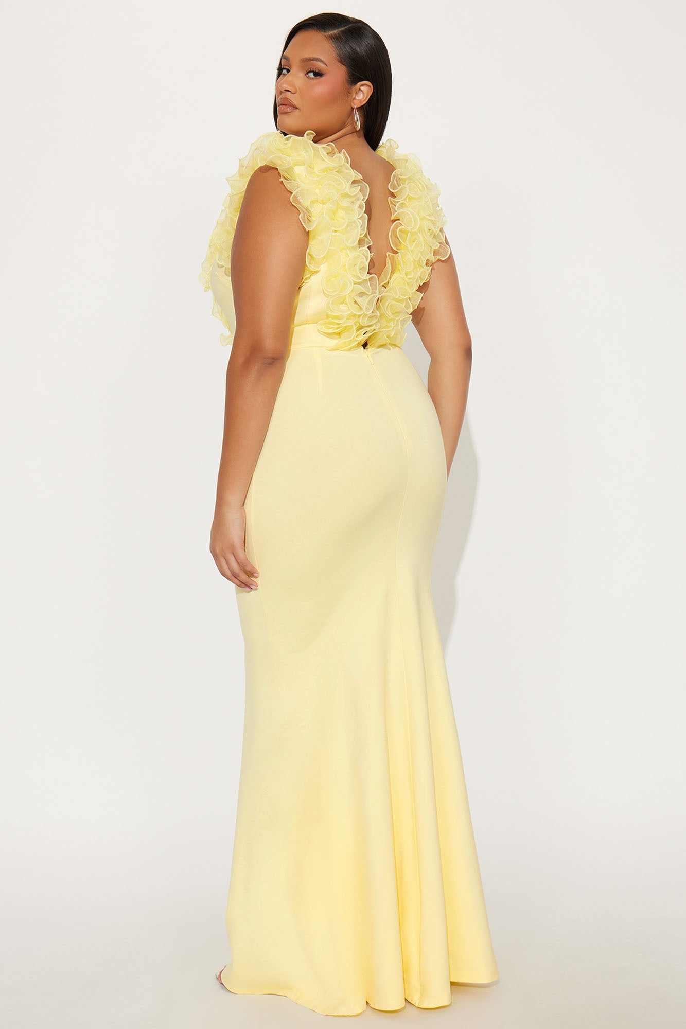 Like To Show Ruffle Maxi Gown - Butter Yellow