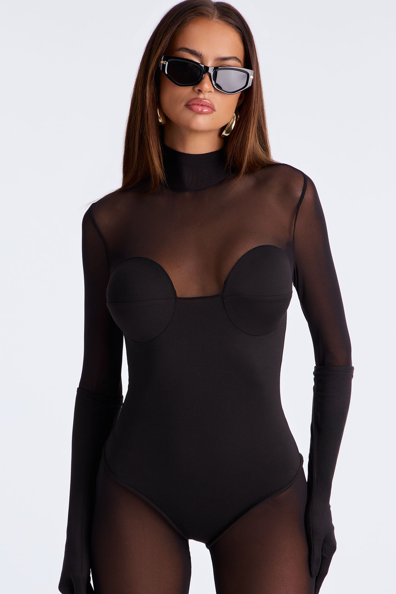 For The Night Solid Mesh Jumpsuit - Black