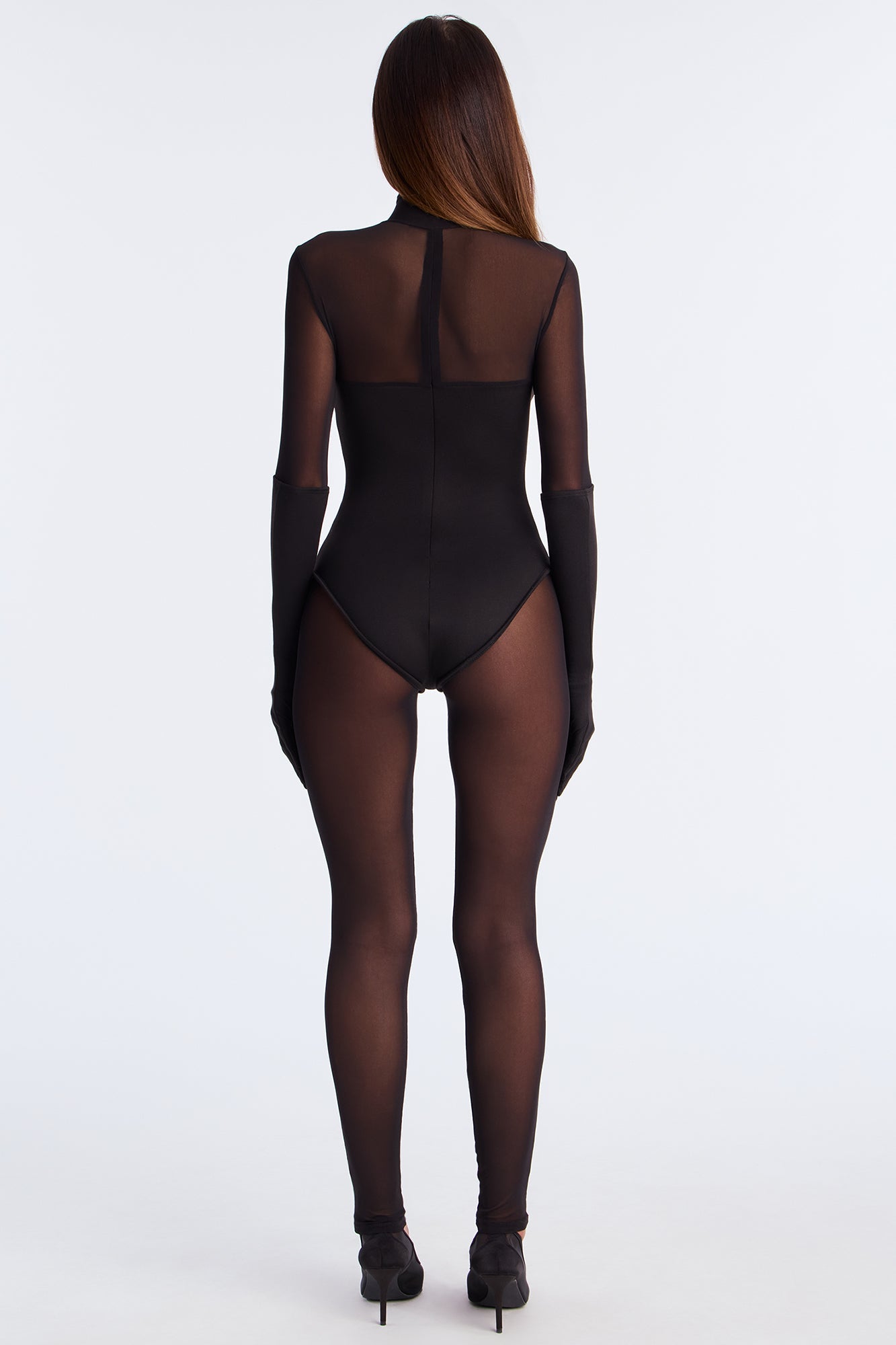 For The Night Solid Mesh Jumpsuit - Black