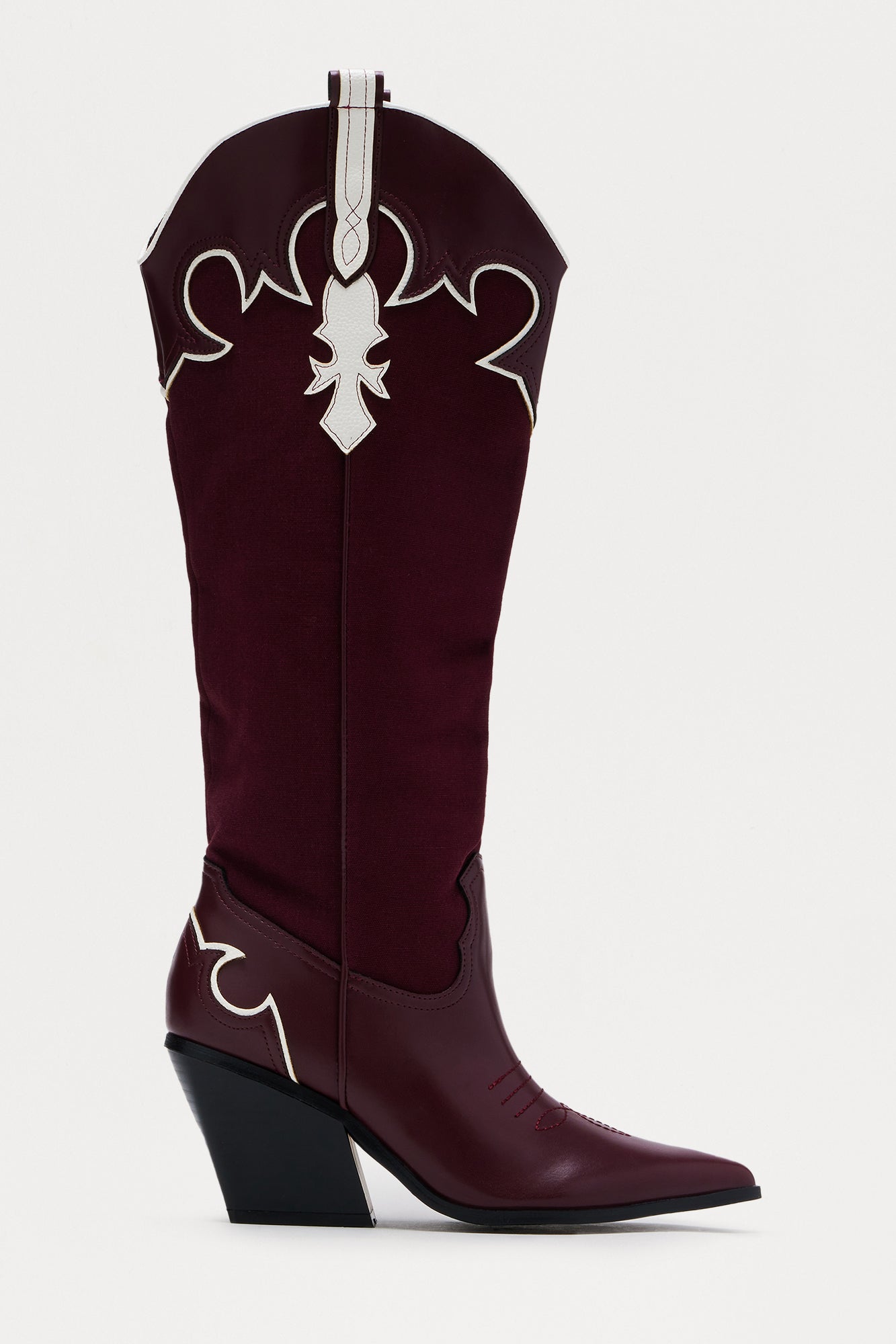 Stapleton Knee High Cowboy Boots - Burgundy