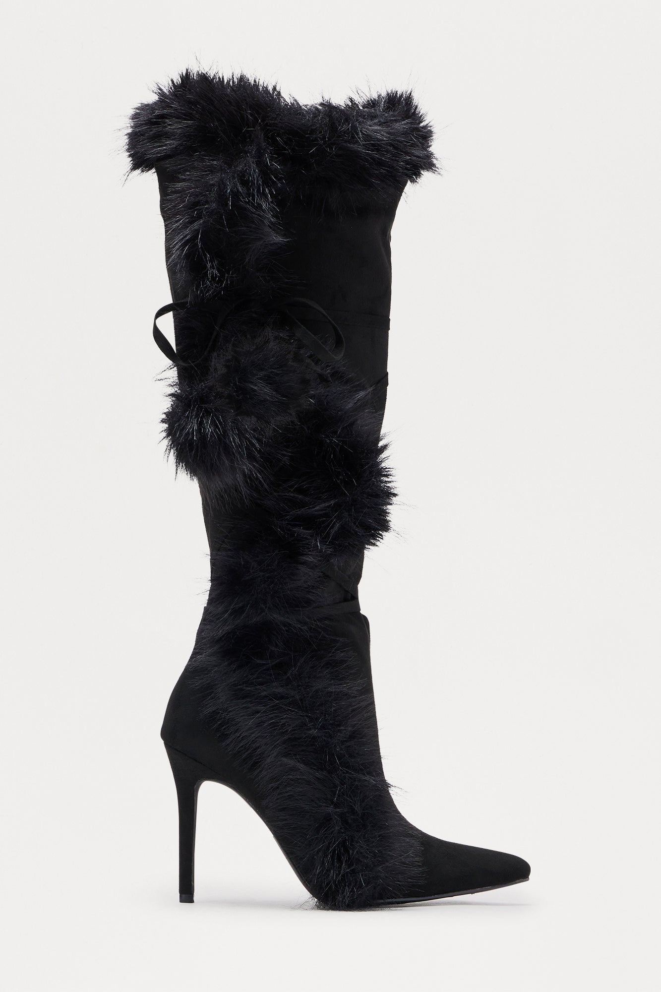 Signature Fur Trim Knee High Boots - Black