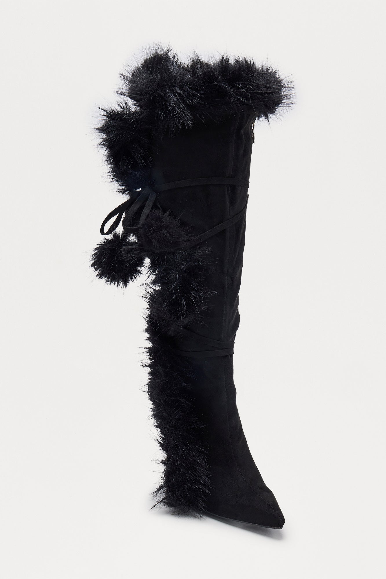 Signature Fur Trim Knee High Boots - Black