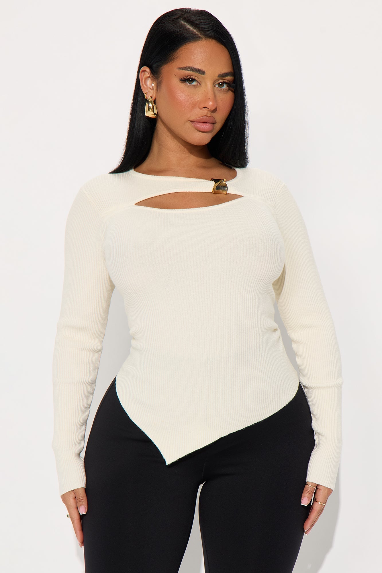 Pumpkin Spice Hardware Sweater Top - Ivory