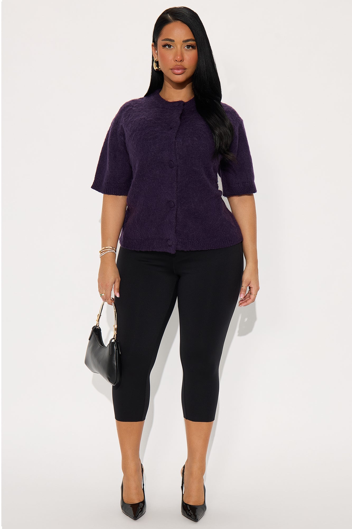 Feeling Tipsy Short Sleeve Cardigan Top - Eggplant