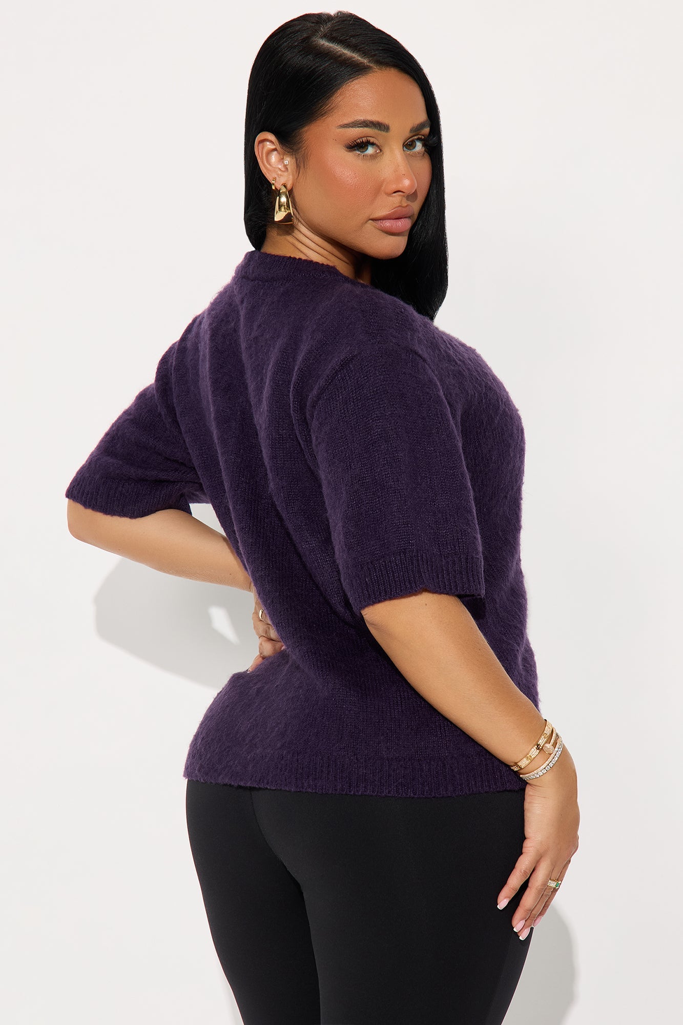 Feeling Tipsy Short Sleeve Cardigan Top - Eggplant